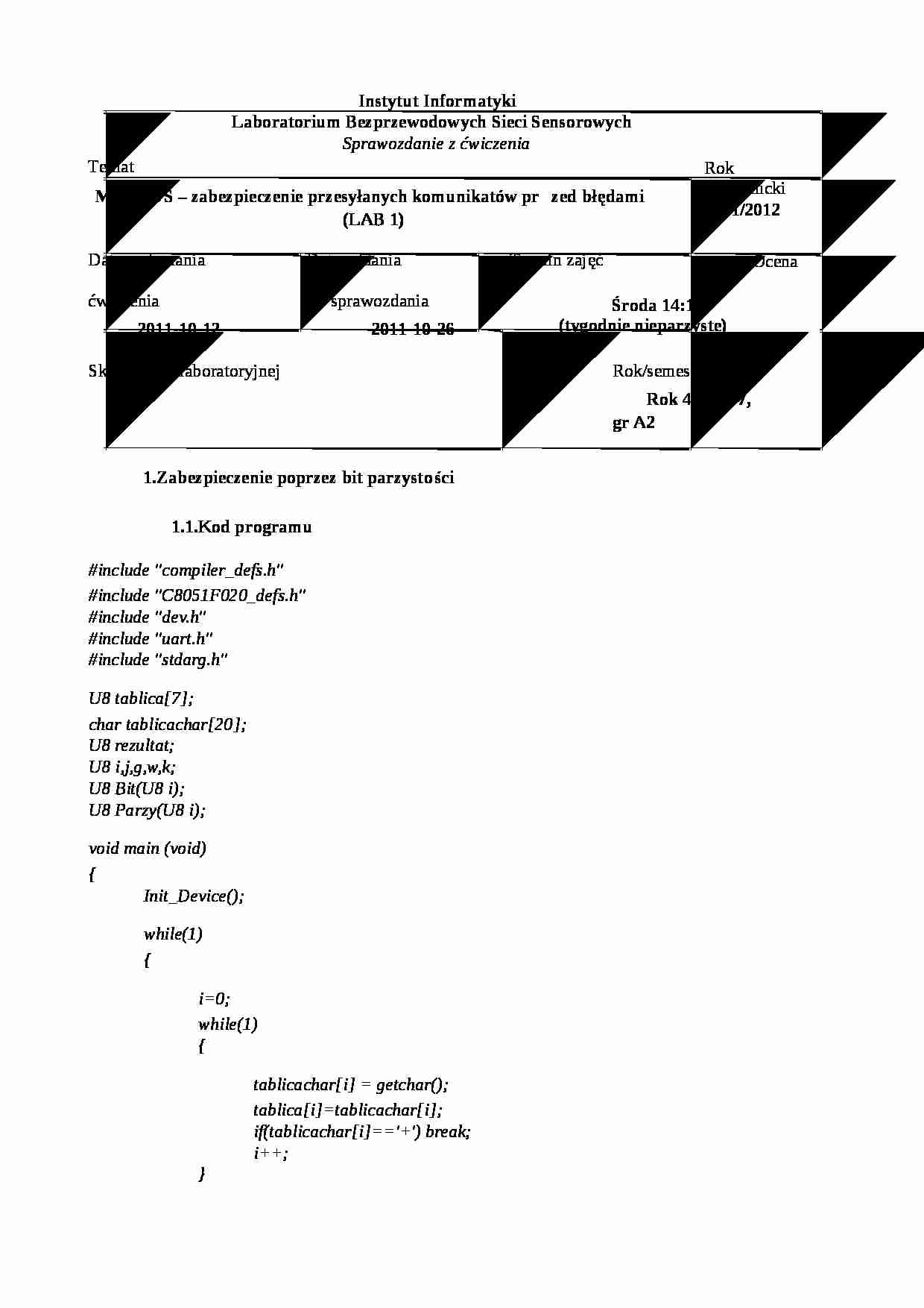 Kontrola parzystości, algorytm CRC i LRC 2 - strona 1