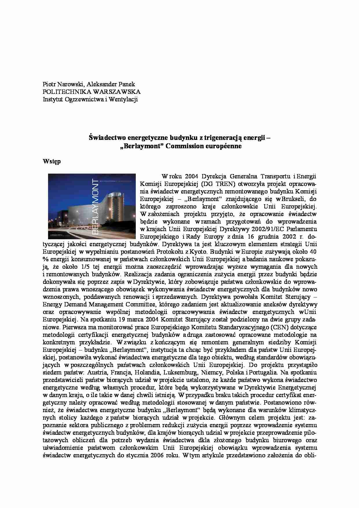 Świadectwo enegrytyczne budynku - certyfikat berlaymont - strona 1