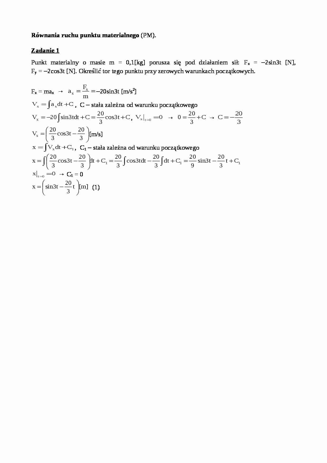 Równania ruchu punktu materialnego - zadania - strona 1