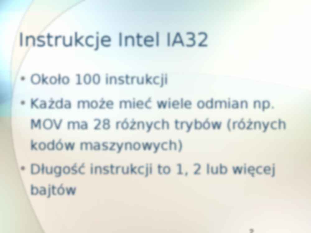 Elektronika cyfrowa i mikroprocesory - prezentacja - Instrukcje Intel IA32, Zestawy instrukcji - strona 2