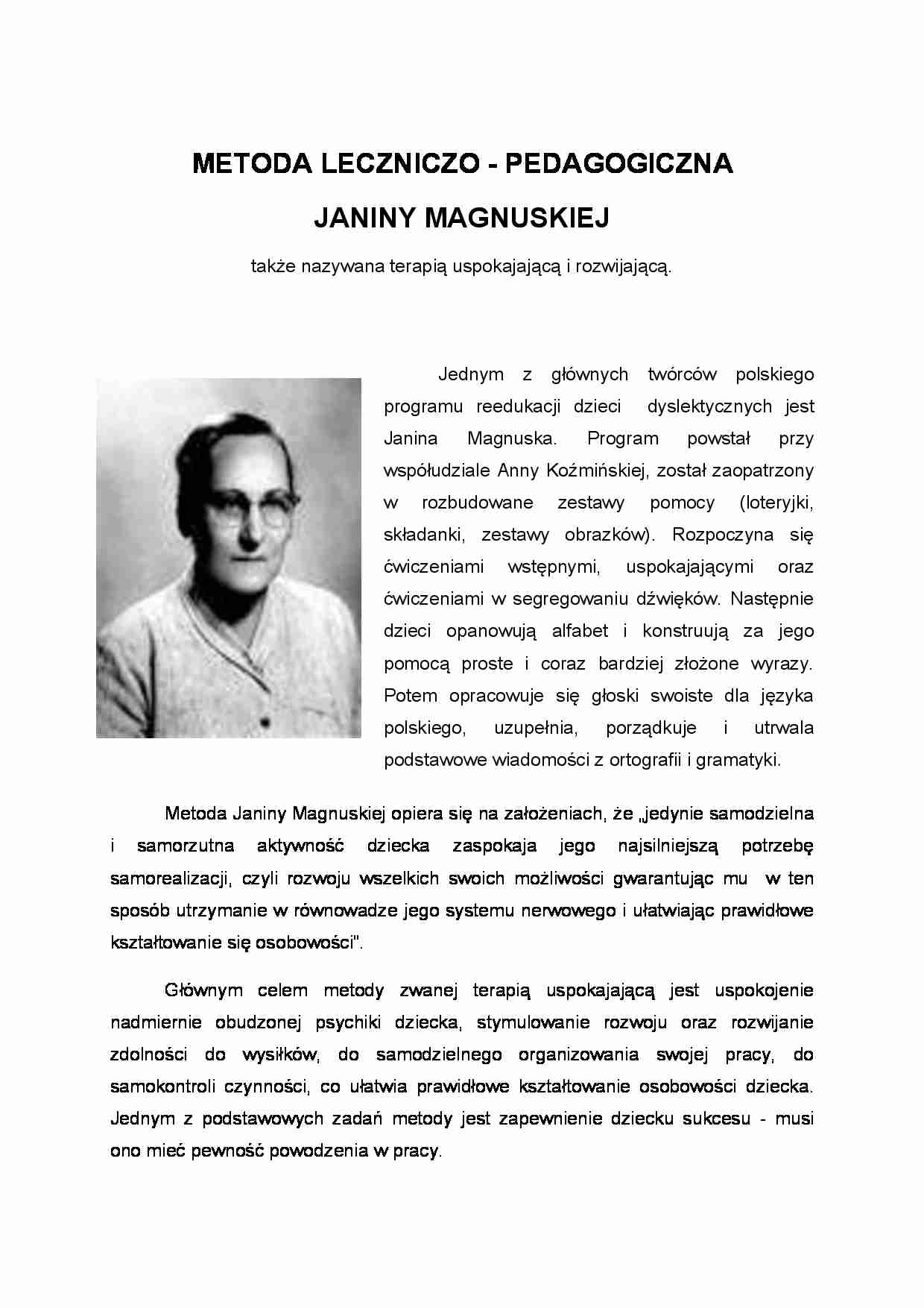 Metoda leczniczo-pedagogiczna Janiny Magnuskiej - strona 1