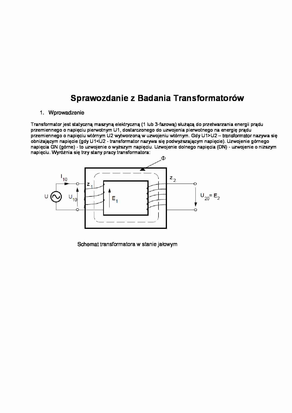 Sprawozdanie z Badania Transformatorów - strona 1