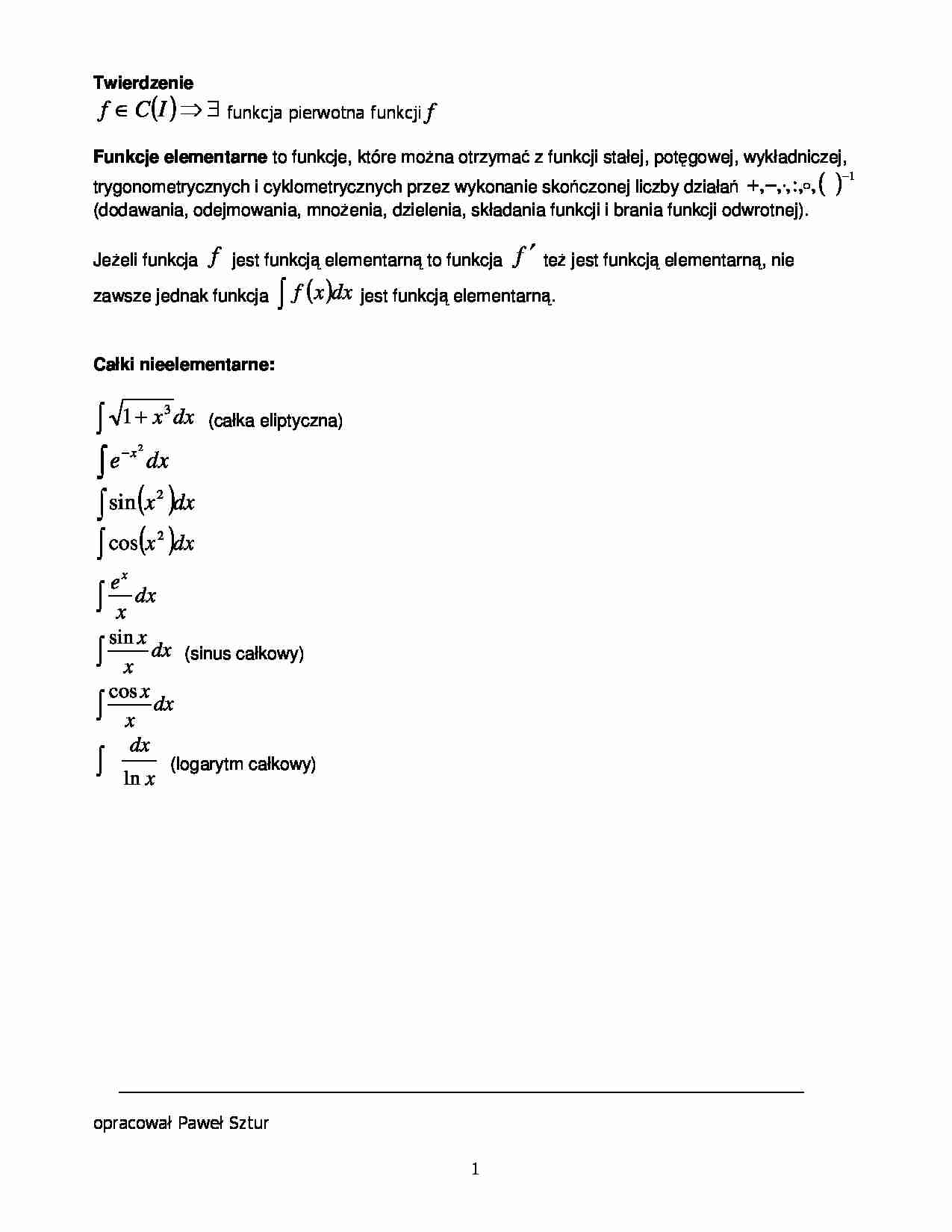 Matematyka - całki nieelementarne - strona 1