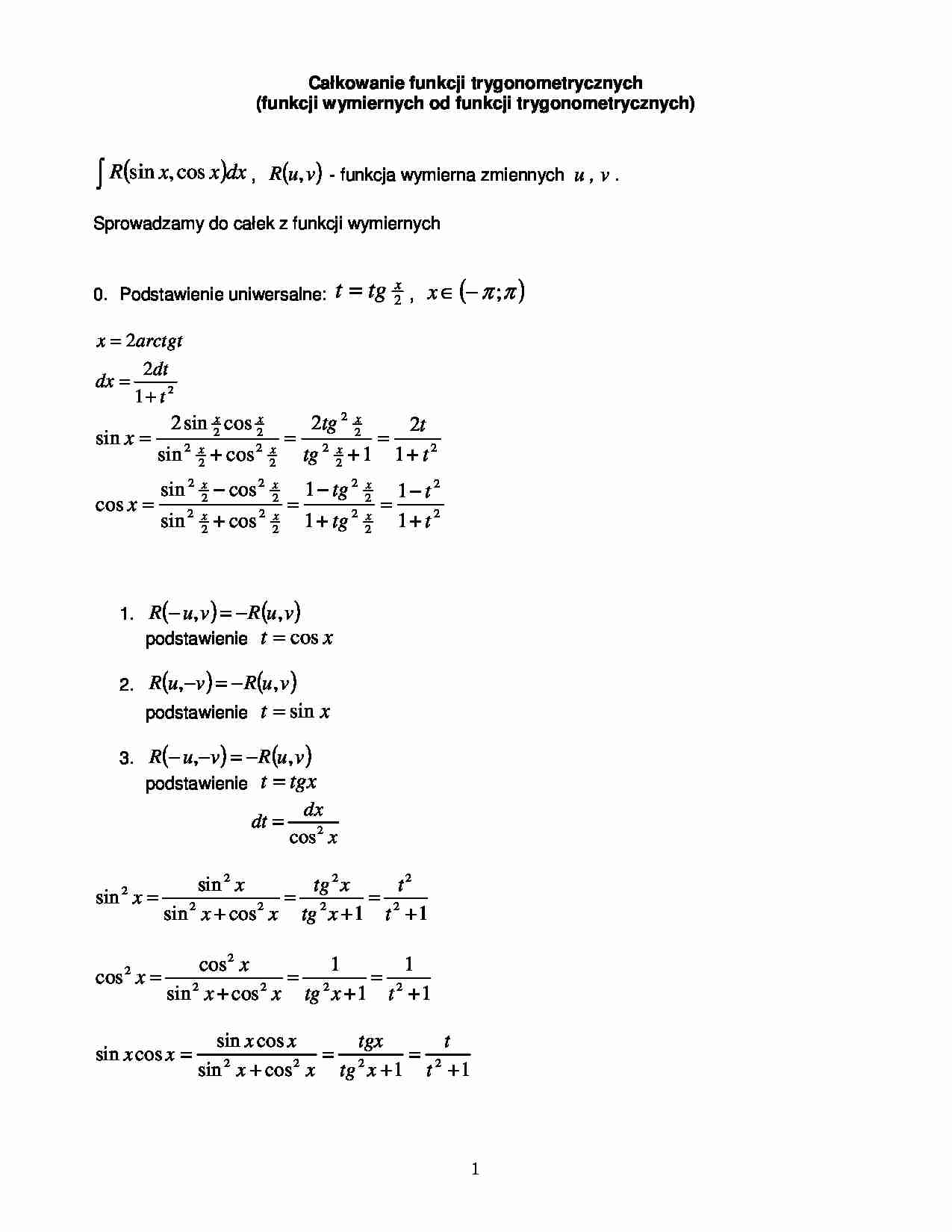 Całkowanie funkcji trygonometrycznych - Funkcja wymierna - strona 1