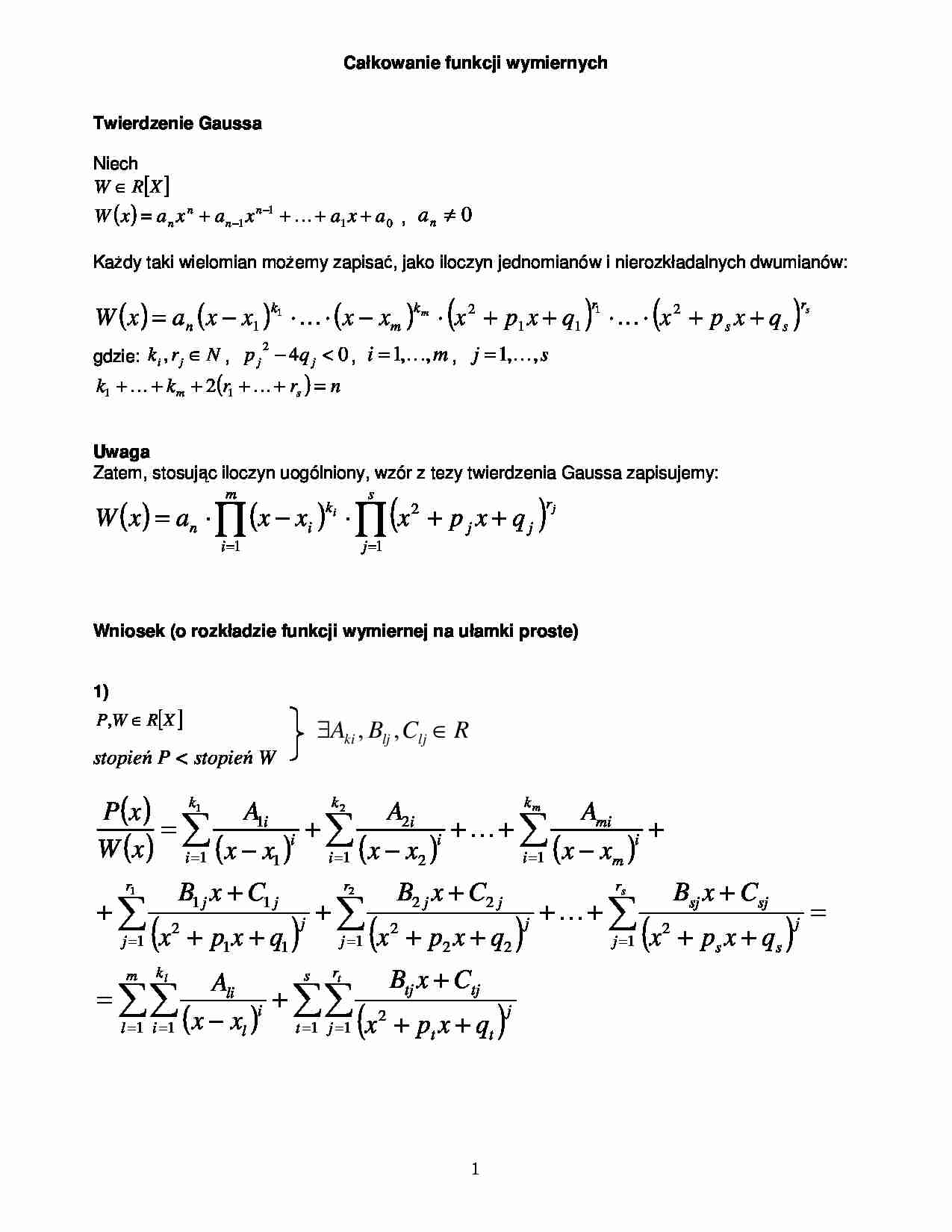 Całkowanie funkcji wymiernych - Ułamki proste - strona 1