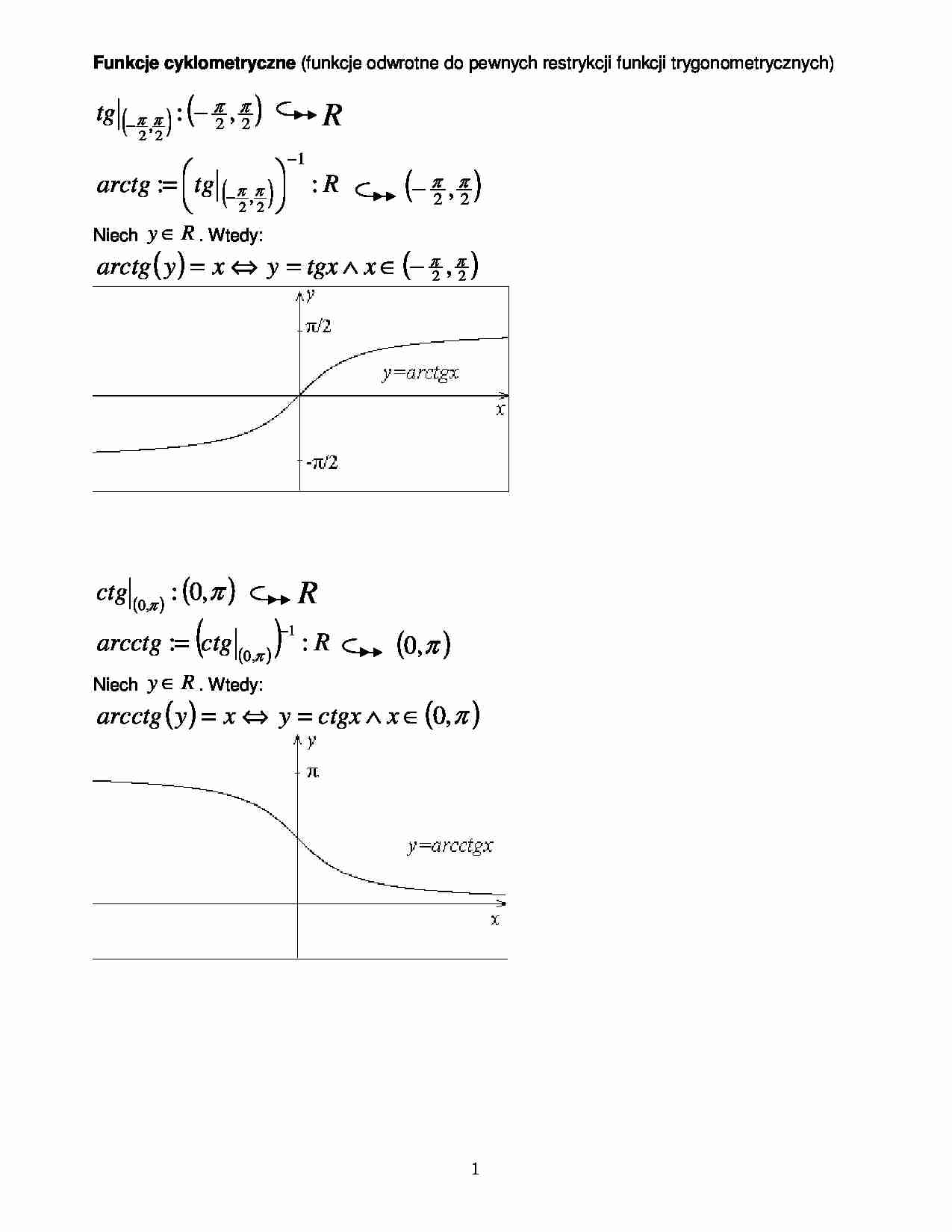 Matematyka - funkcje cyklometryczne - strona 1