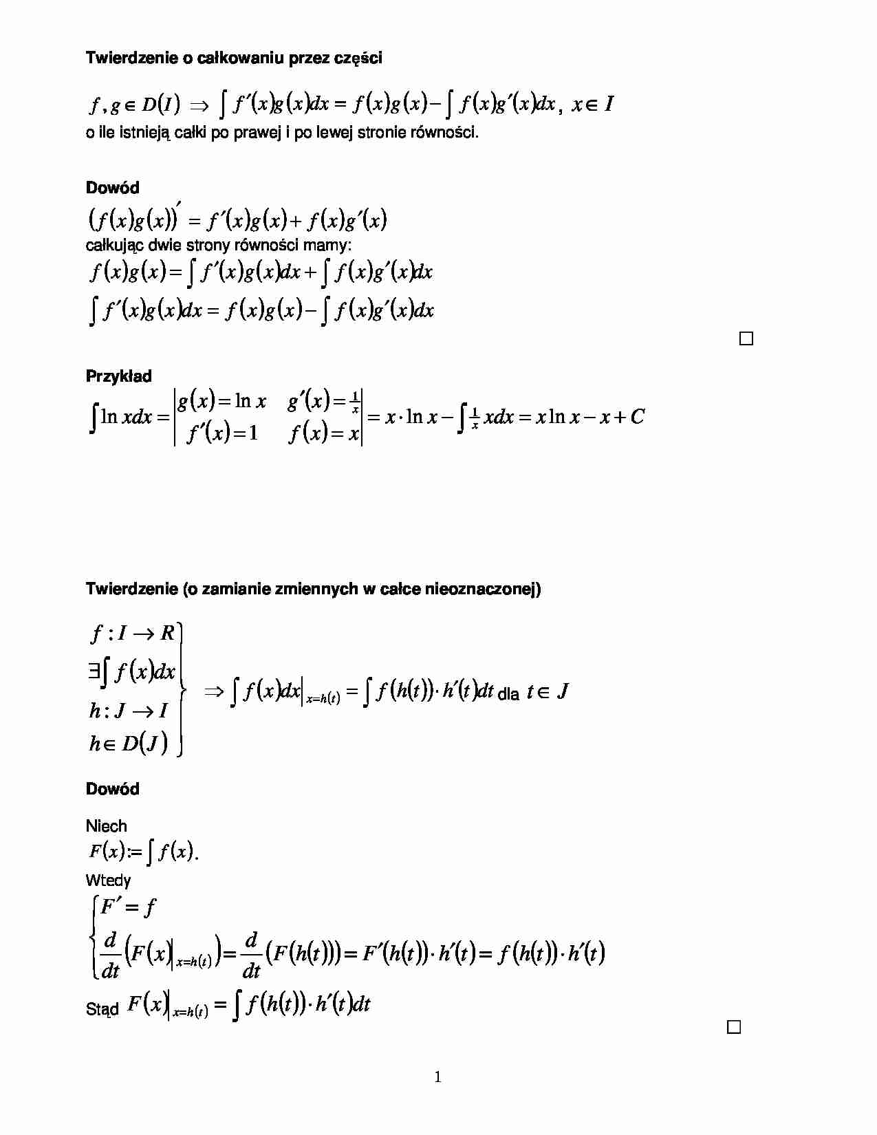 Matematyka - metody całkowania - strona 1