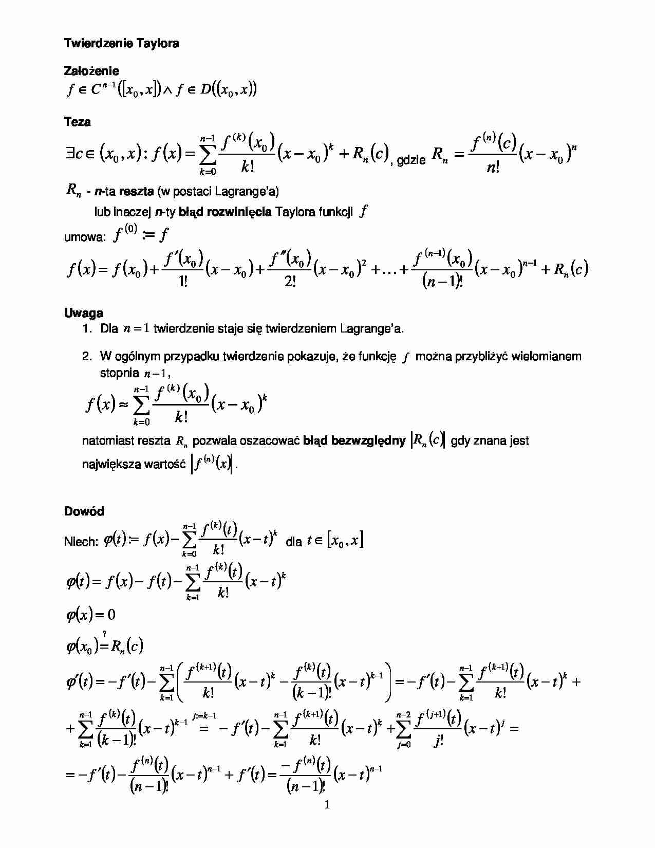 Matematyka - twierdzenie Taylora - strona 1