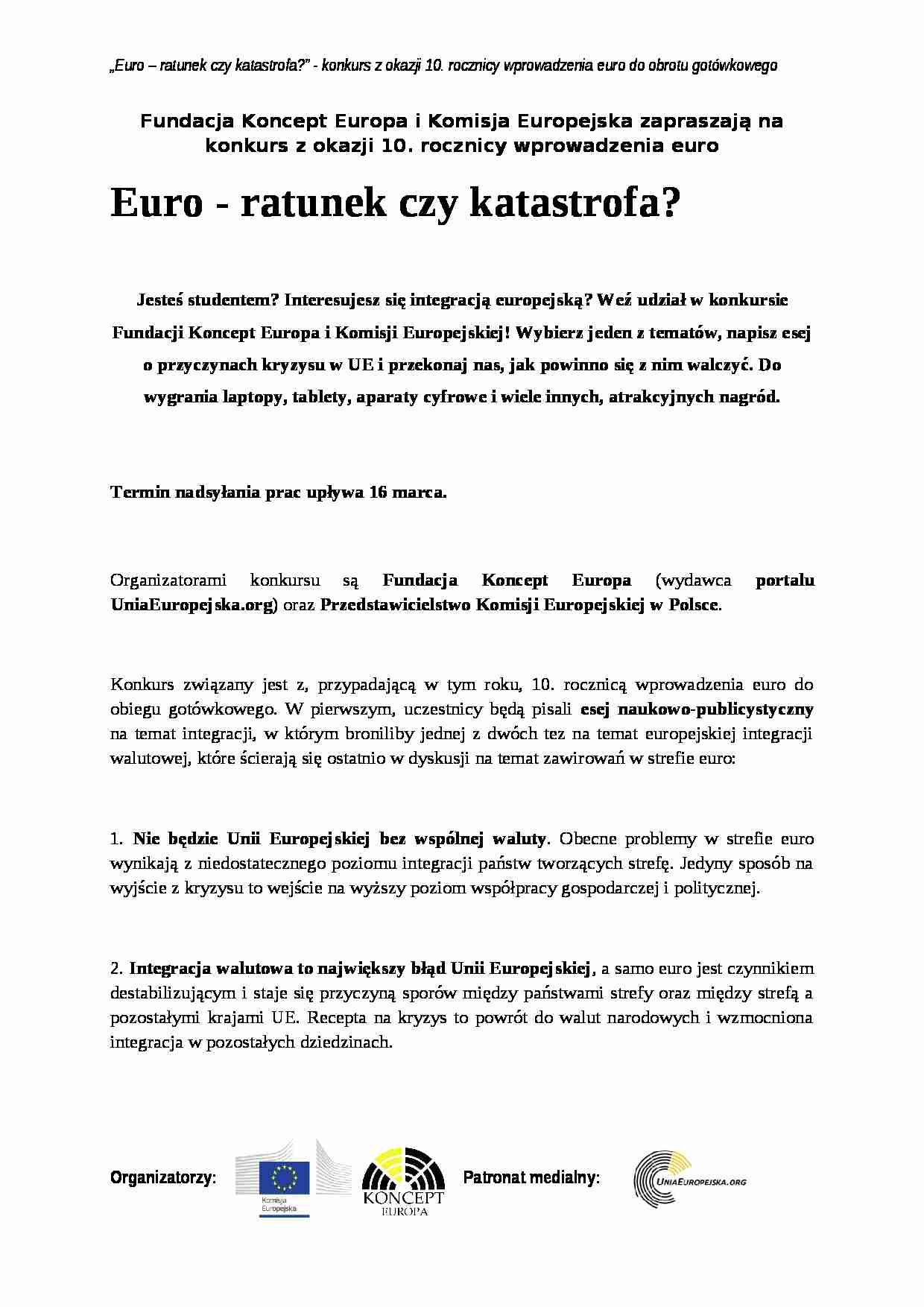 Informacja prasowa: Euro - ratunek czy katastrofa - strona 1