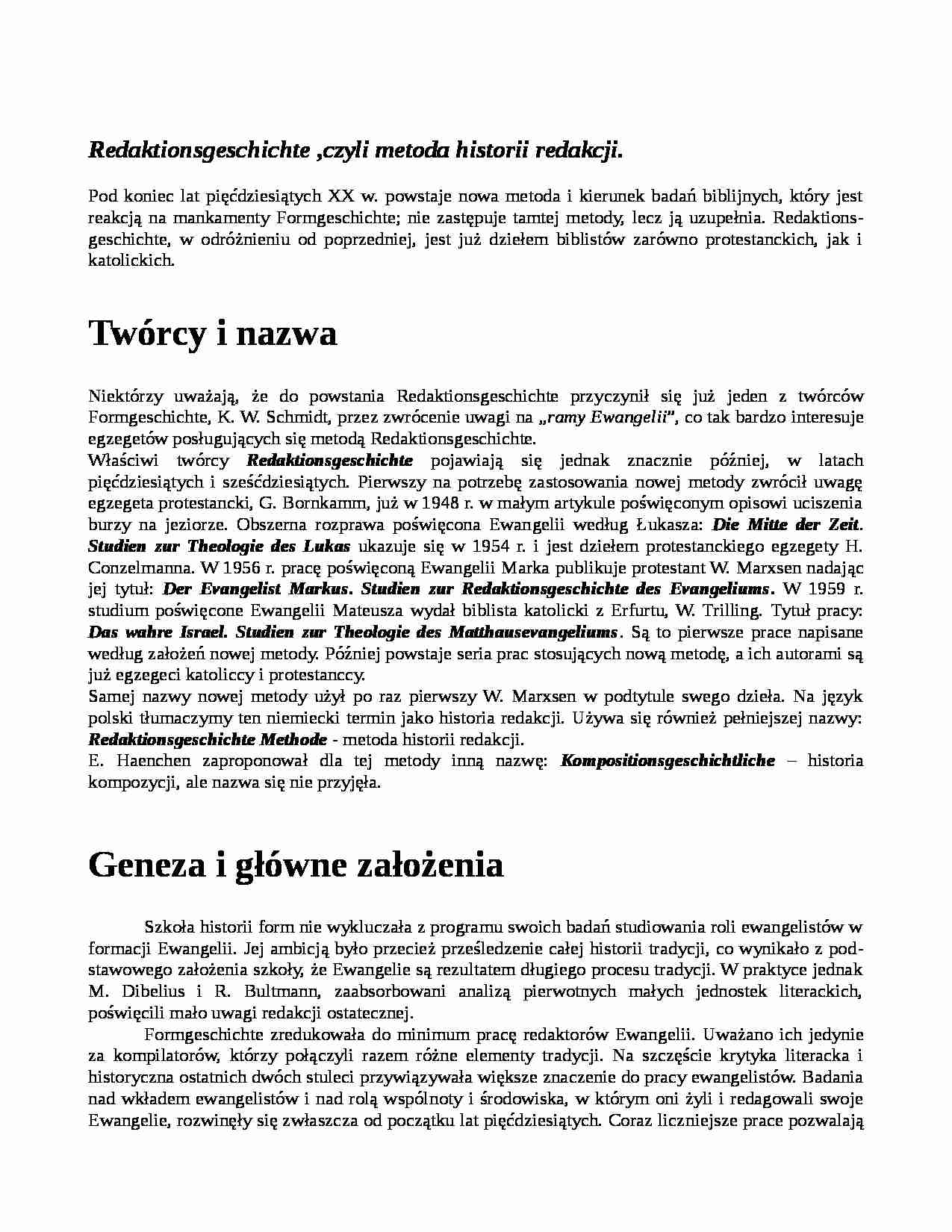 Redaktionsgeschichte, czyli metoda historii redakcji - strona 1