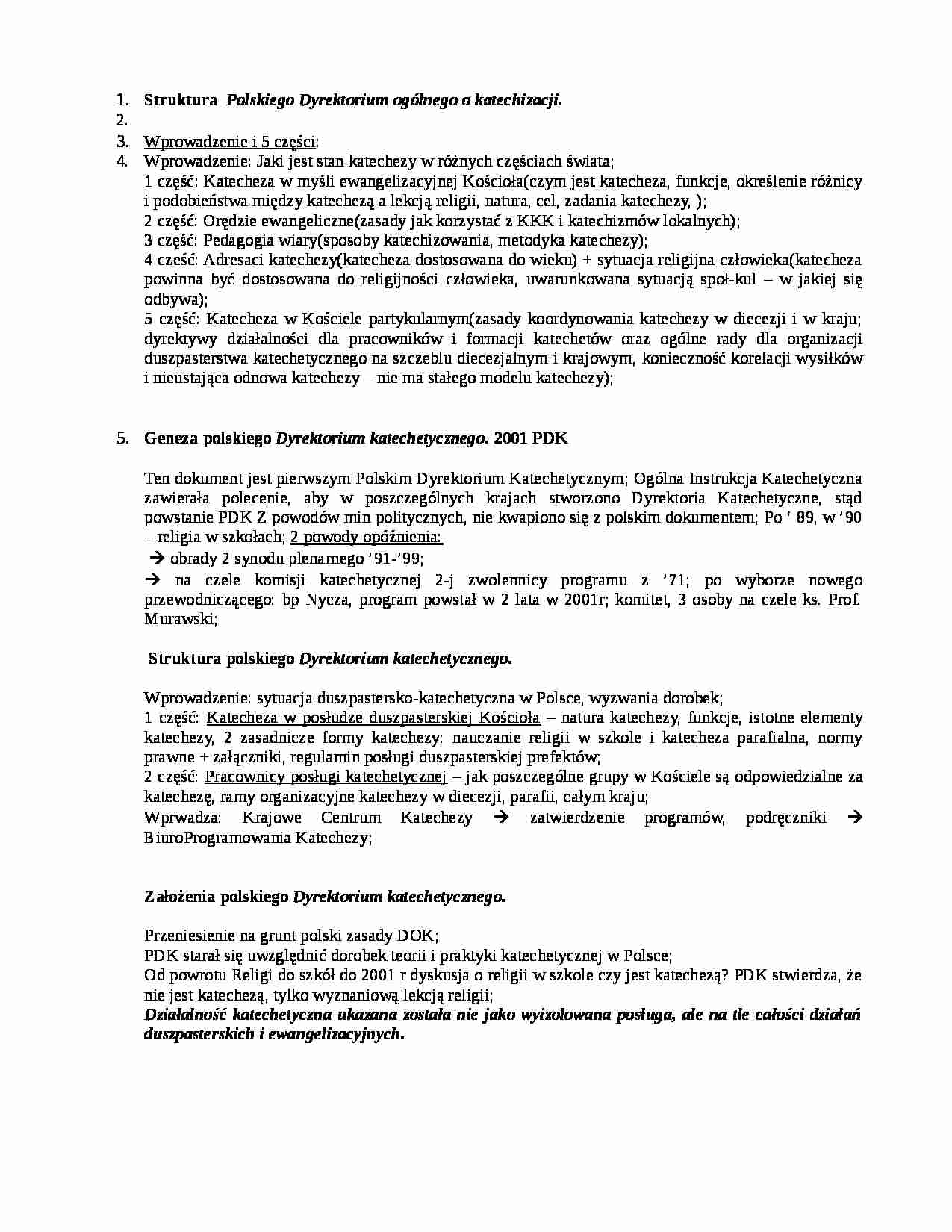 Struktura Polskiego Dyrektorium ogólnego o katechizacji - strona 1