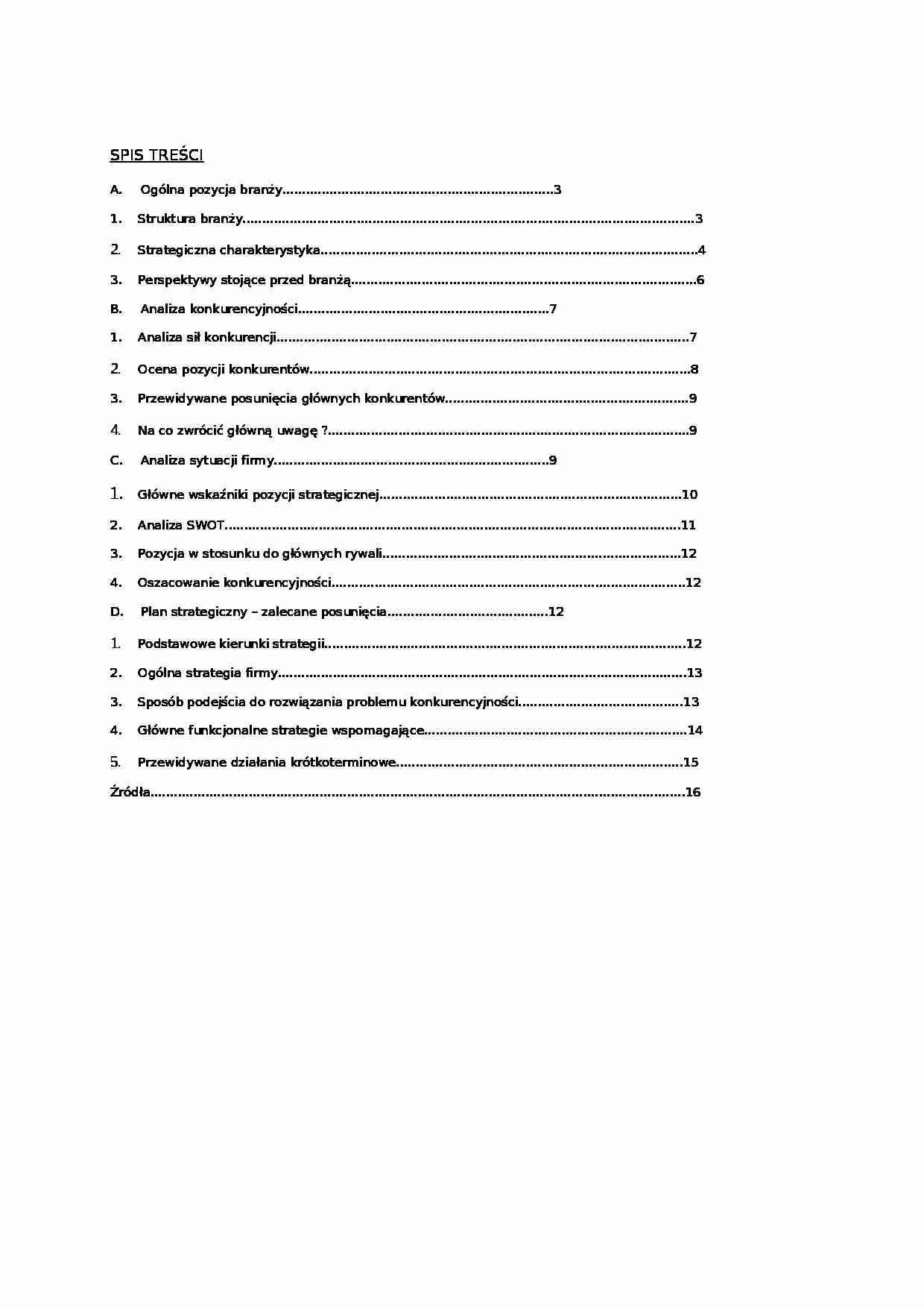 Analiza strategiczna firmy budowlanej - Analiza SWOT - strona 1