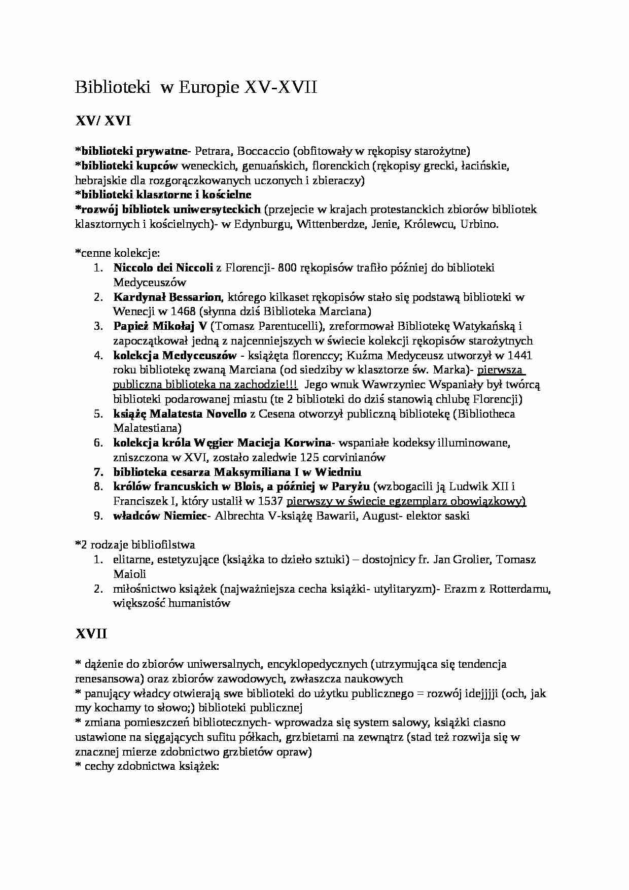 Biblioteki w Europie i w  Polsce XV- XVIII  - Biblioteka Królewska - strona 1