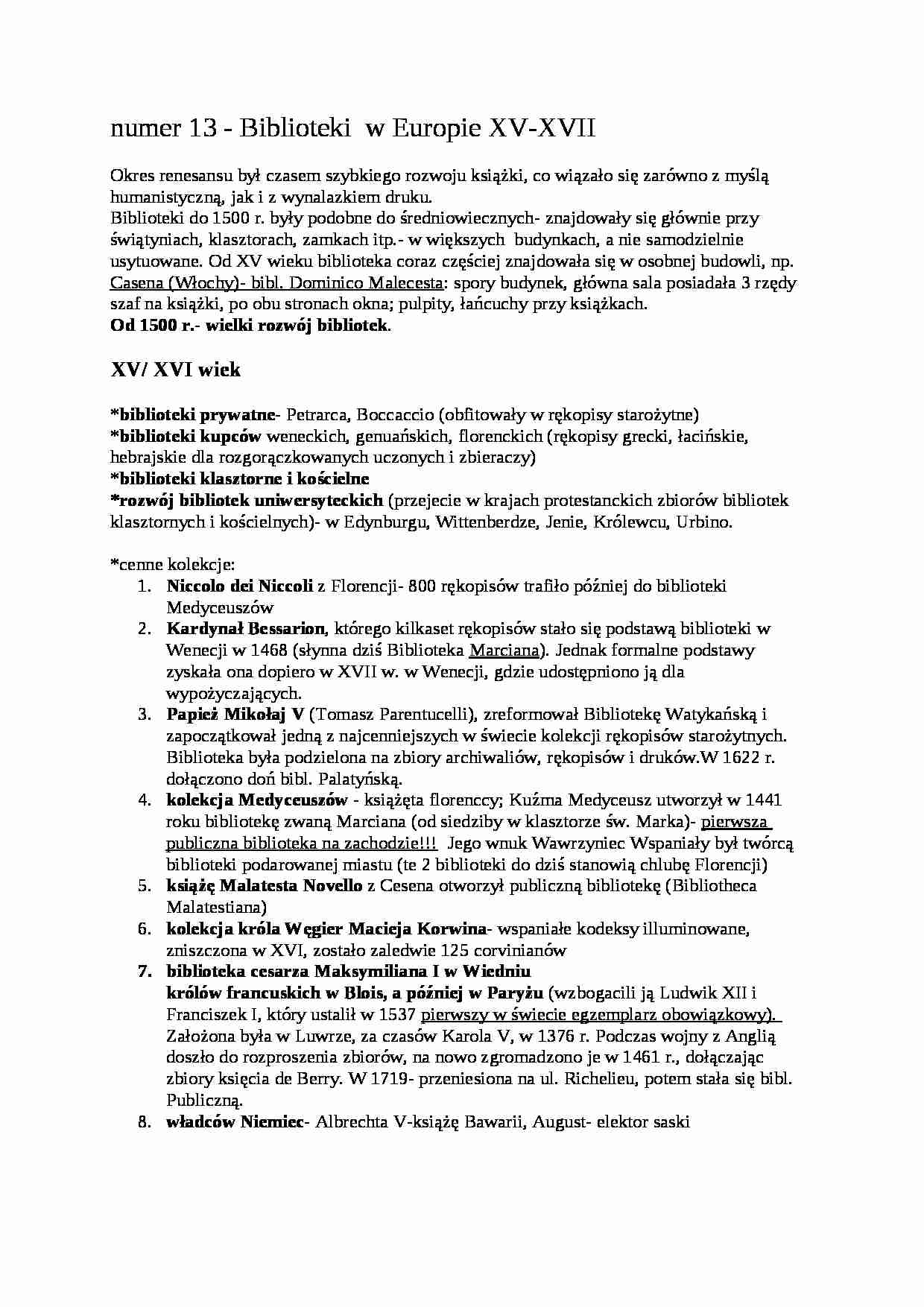 Biblioteki w Europie i w  Polsce XV- XVIII - Jan III Sobieski - strona 1