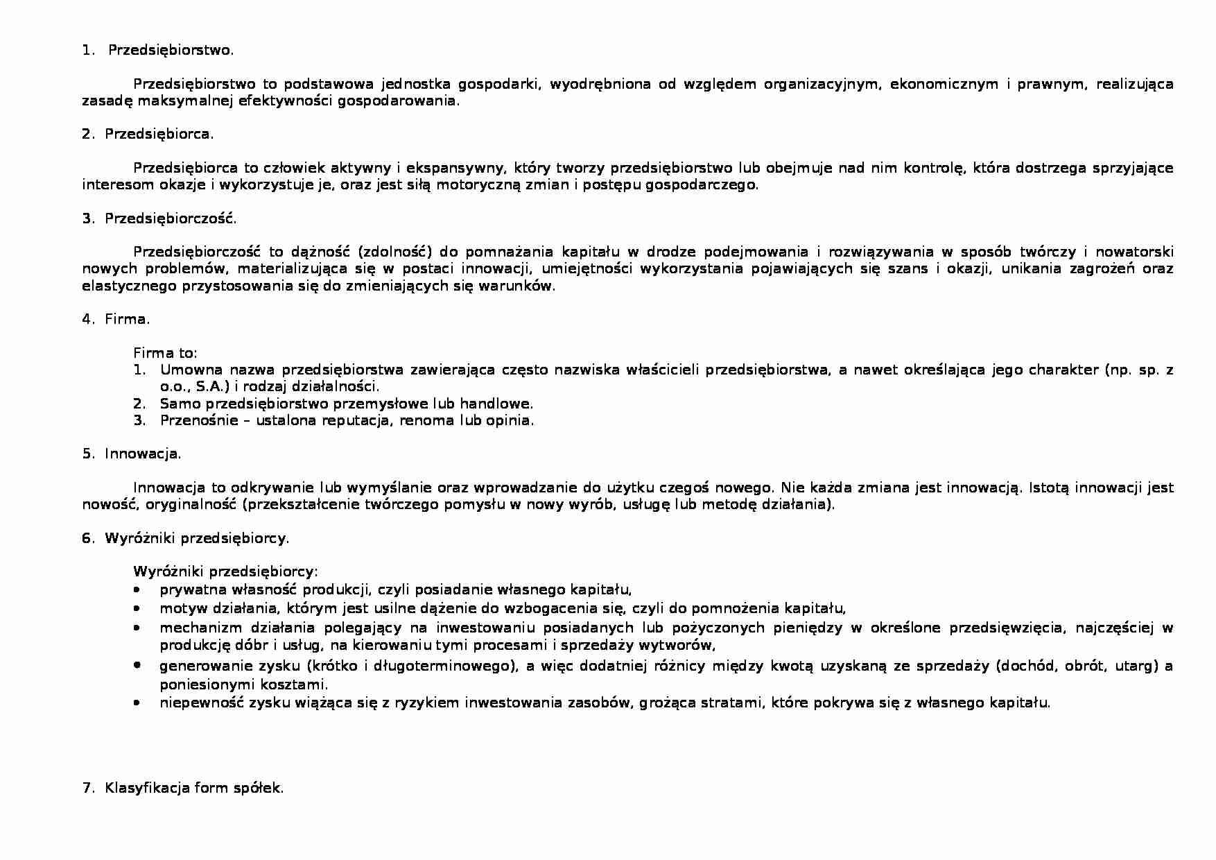 Formy organizacyjno - prawne przedsiębiorstw w Polsce - strona 1