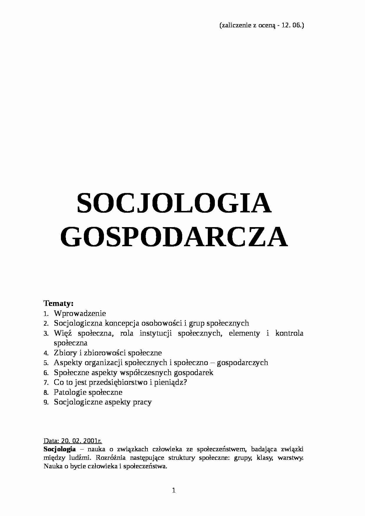 Socjologia gospodarcza - strona 1