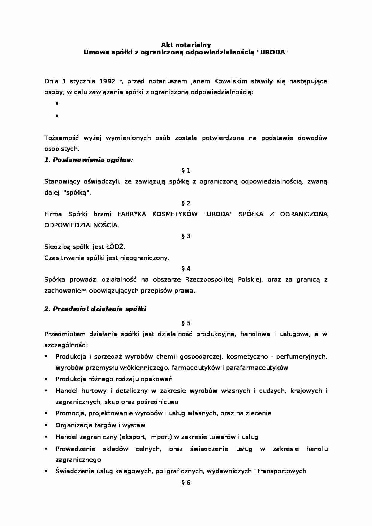 Biznes plan - Uroda Sp. z o.o. - prezentacja przedsiębiorstwa - strona 1