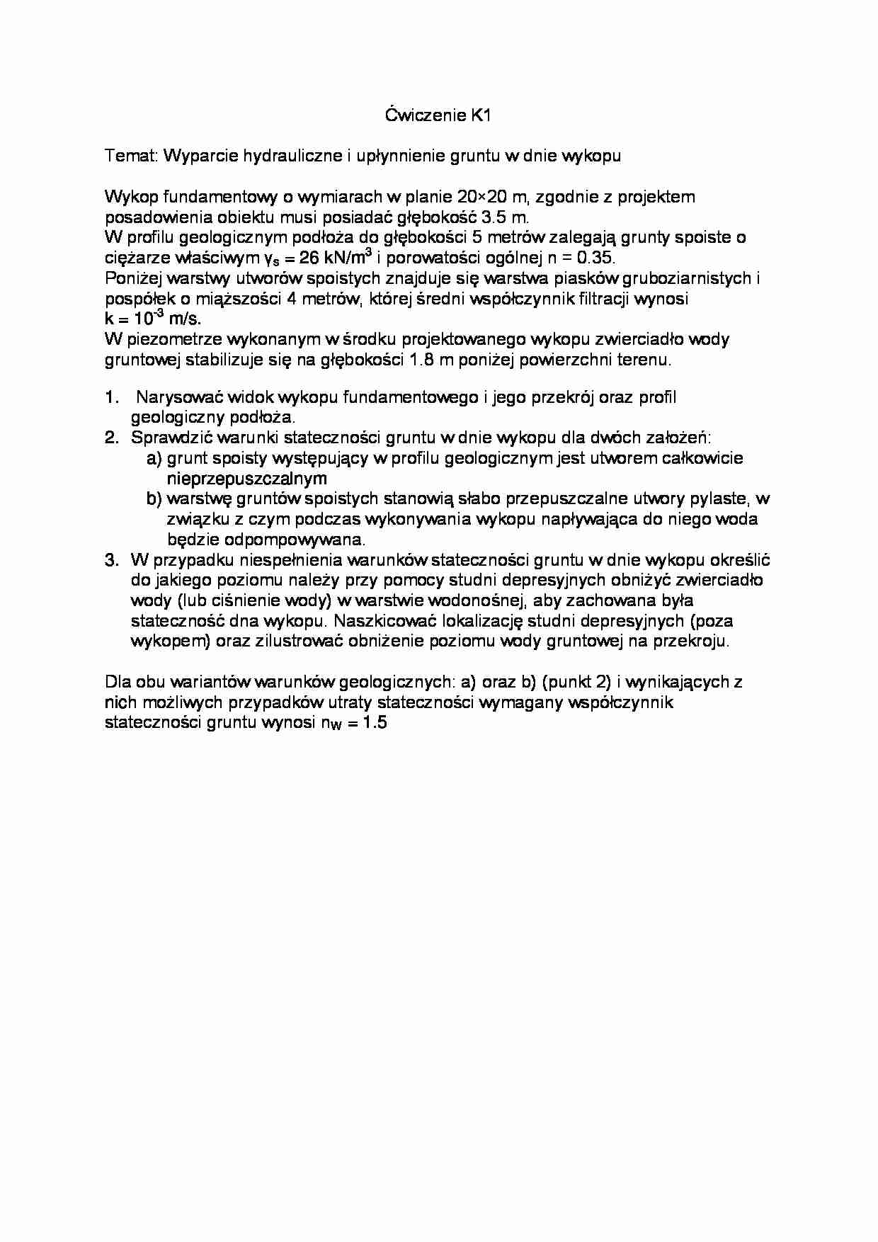 Mechanika gruntów - notatki z ćwiczeń - strona 1
