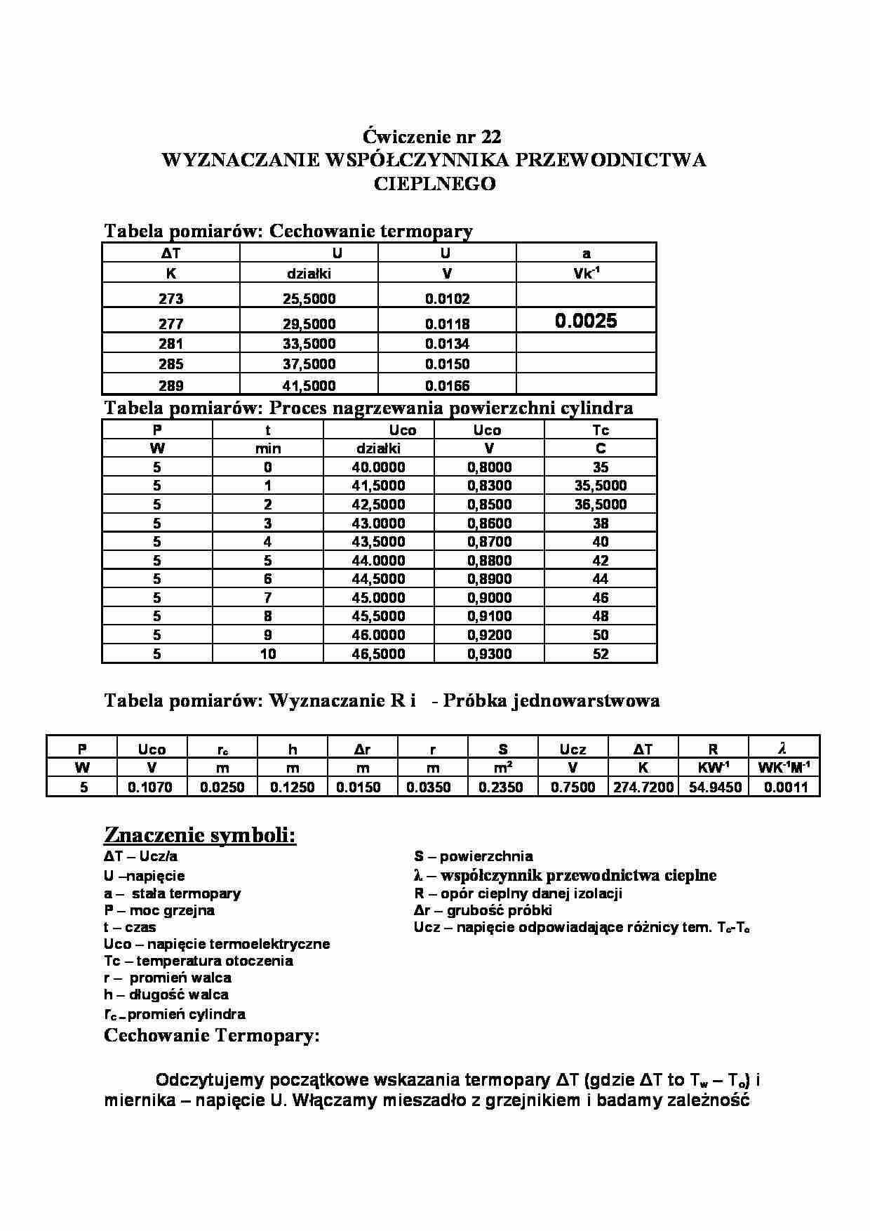 Wyznaczanie współczynnika przewodnictwa cieplnego - strona 1