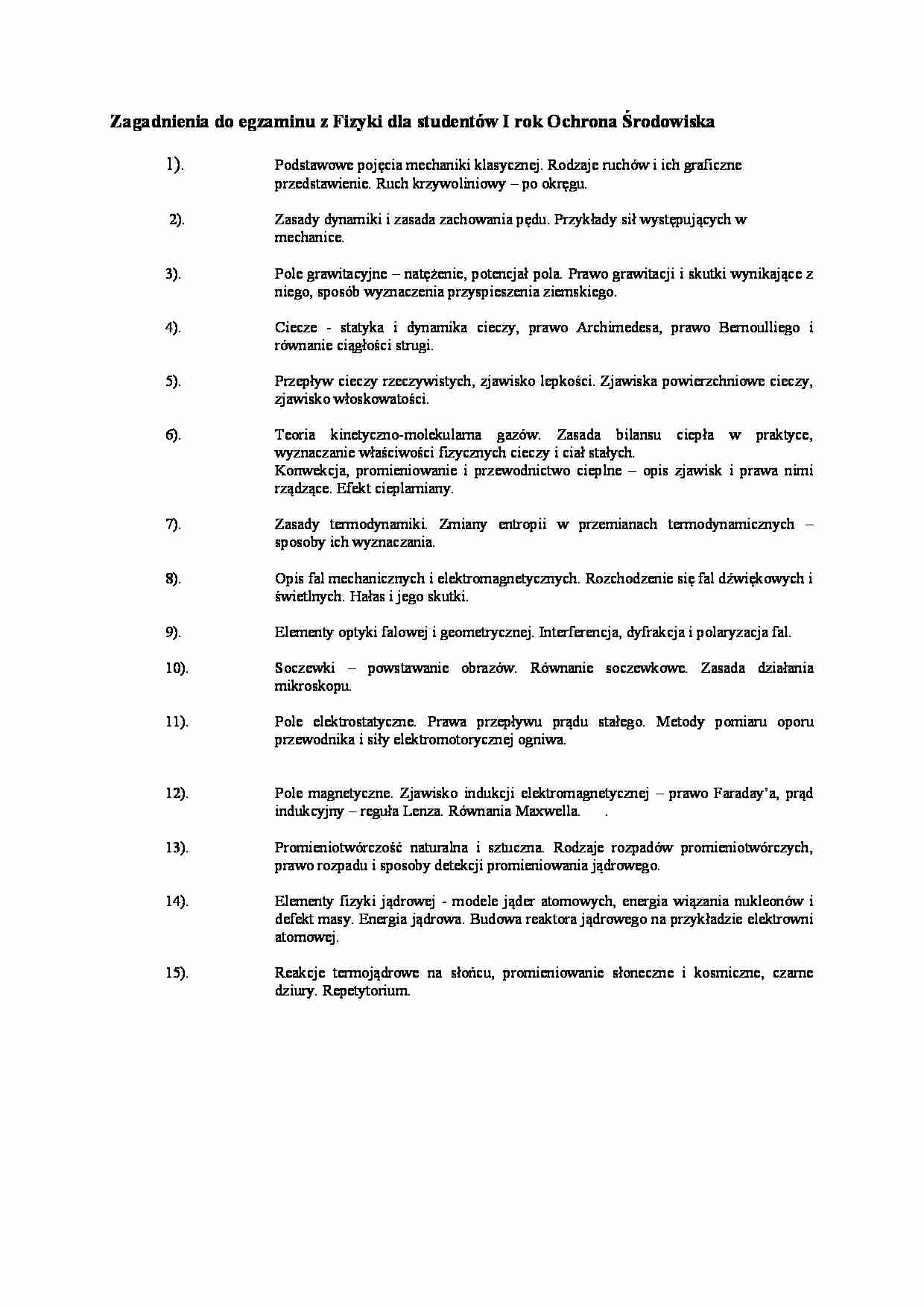 Zagadnienia na egzamin dla ochrony środowiska - strona 1