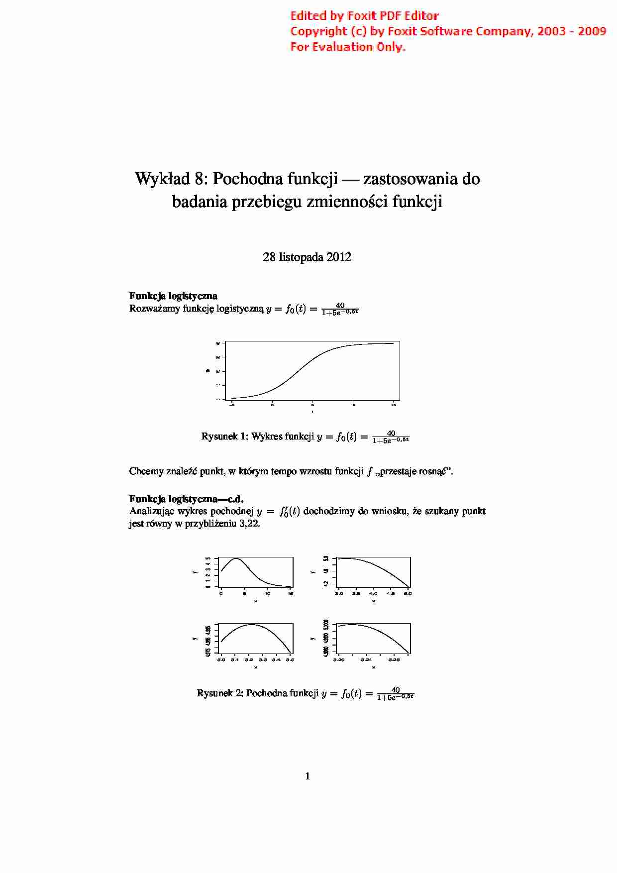 Pochodna funckji - zastosowania do badania przebiegu zmienności funkcji - strona 1