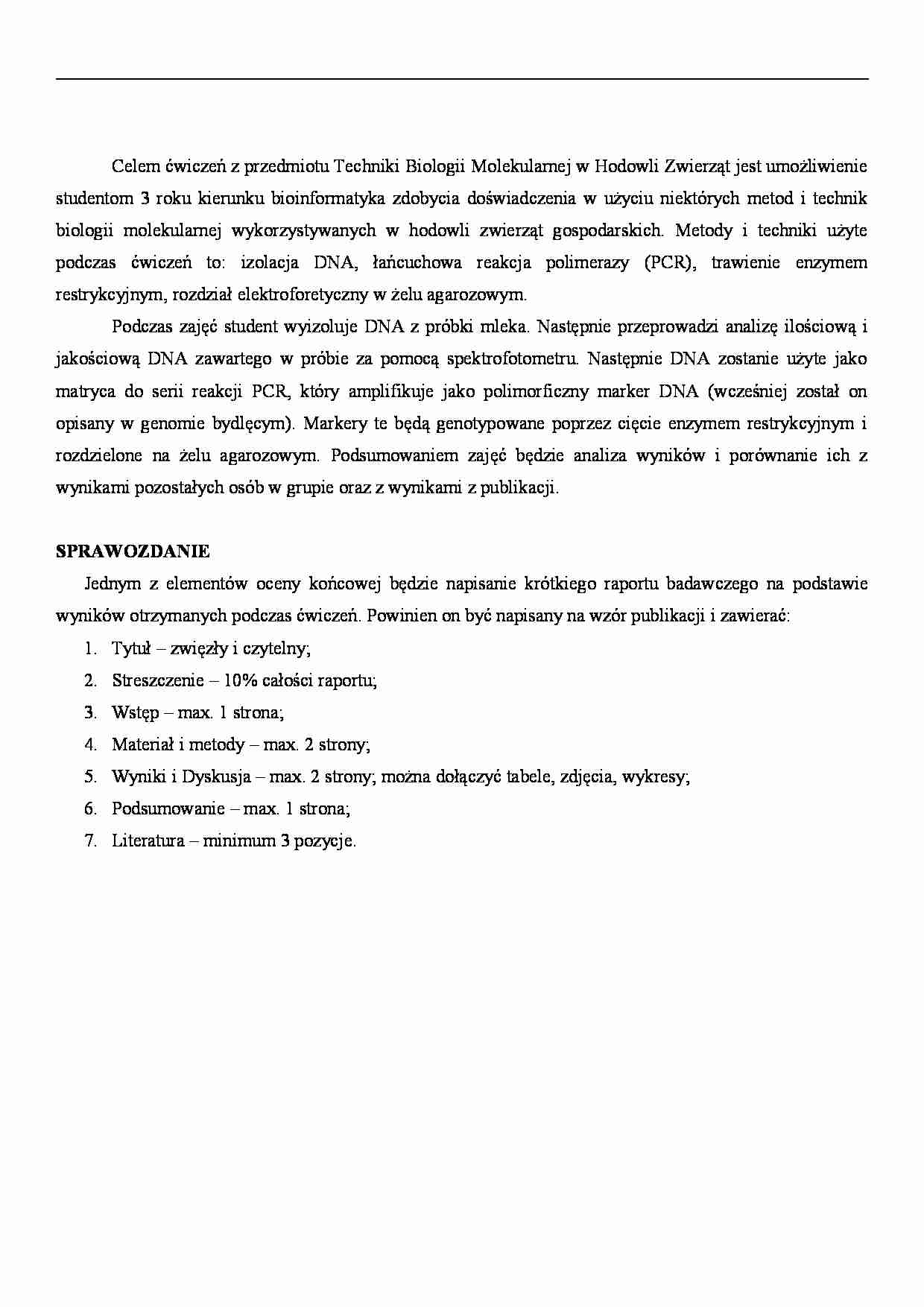 Techniki aplikacyjne w biologii molekularnej - notatki z ćwiczeń 1 - strona 1