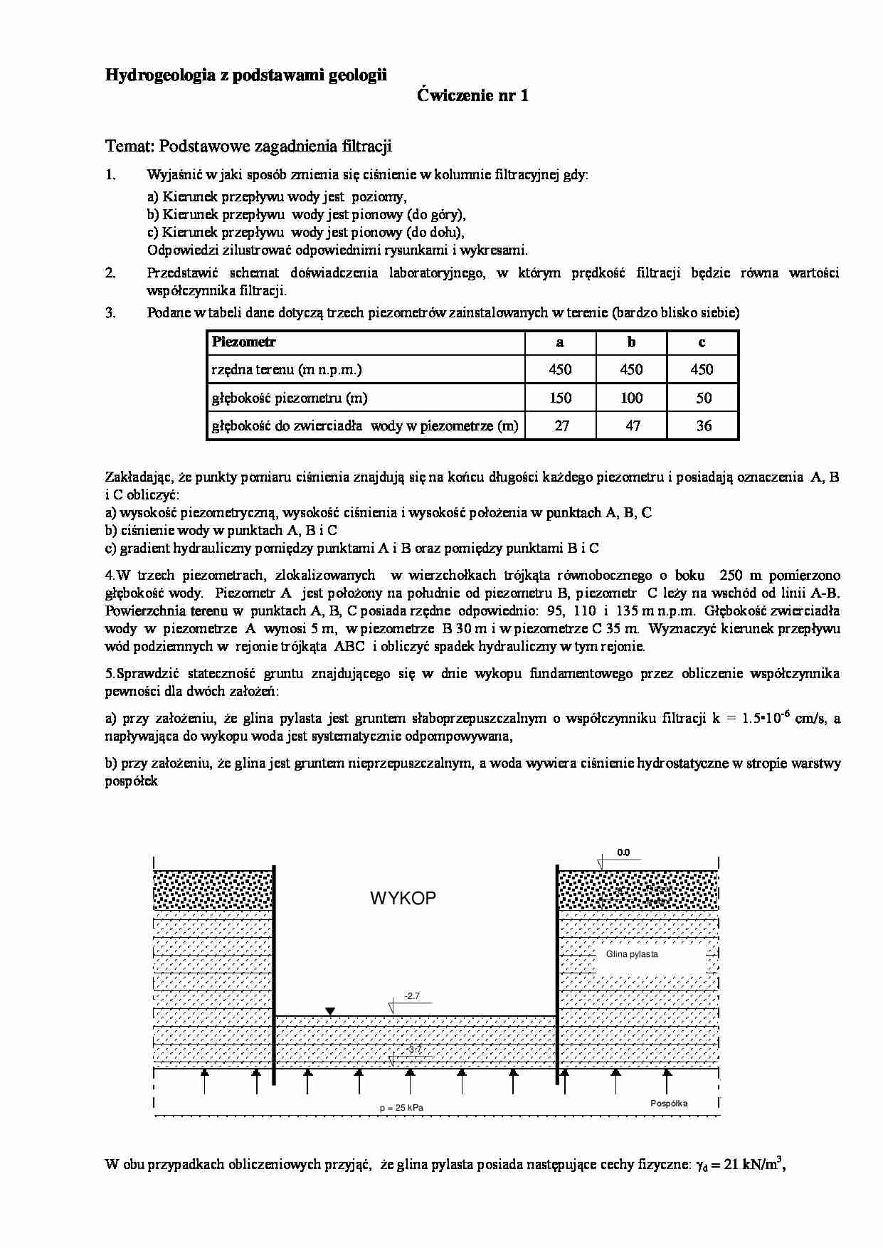 Hydrologia i hydrogeologia - notatki z ćwiczeń - strona 1