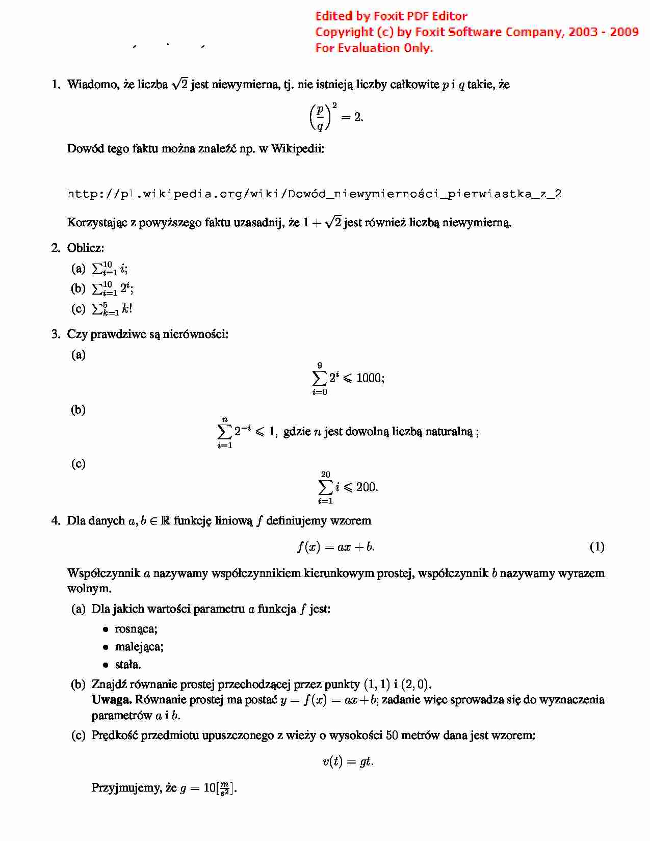 Listy zadań z matematyki dla zootechniki - strona 1