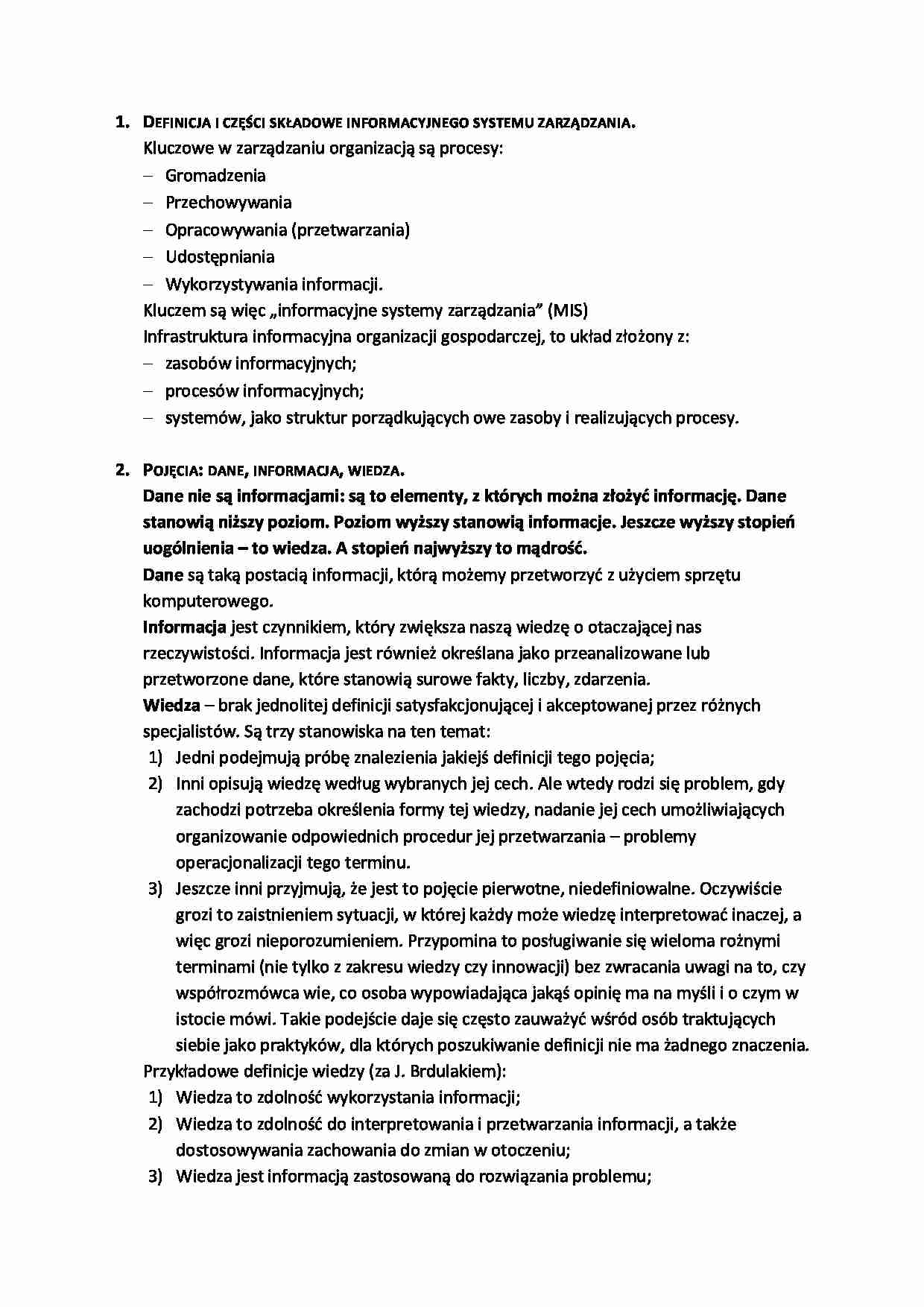 Definicja i części składowe informacyjnego systemu zarządzania - strona 1