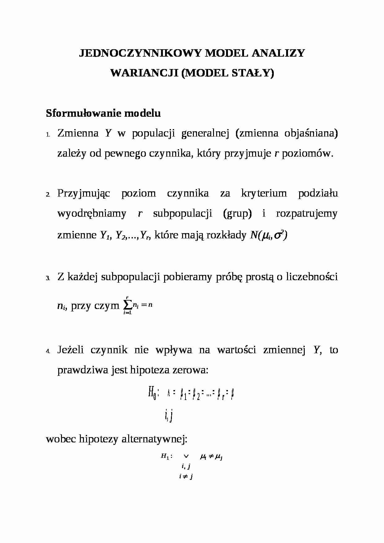 Analiza wariancji - Model stały - strona 1