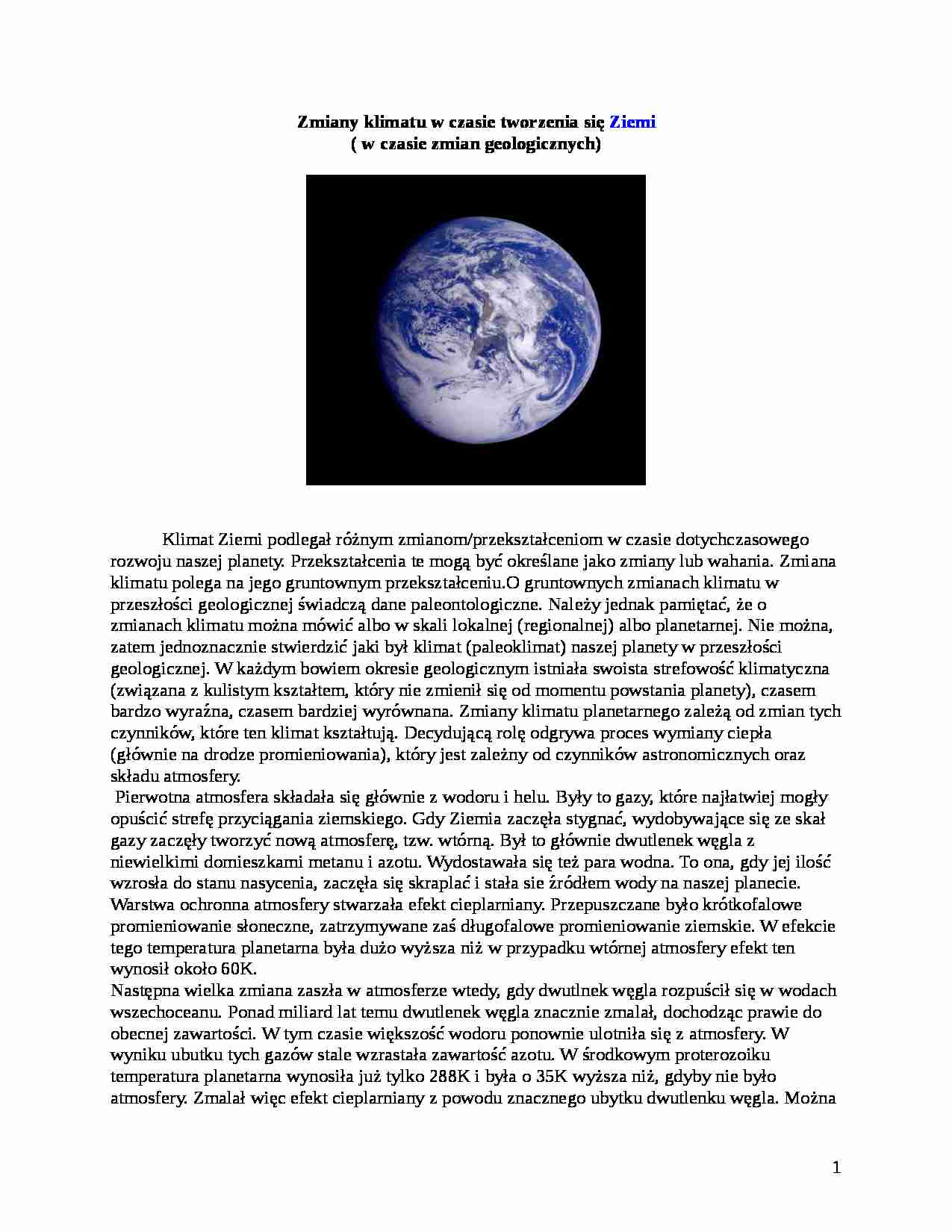 Referat: Zmiany klimatu w czasie tworzenia się Ziemi - strona 1