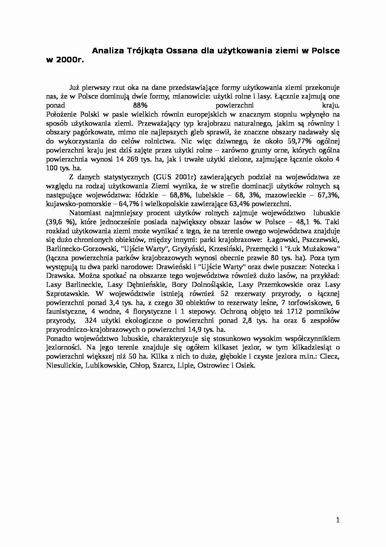 Analiza Trójkąta Ossana dla użytkowania ziemi w Polsce w 2000 r. - strona 1