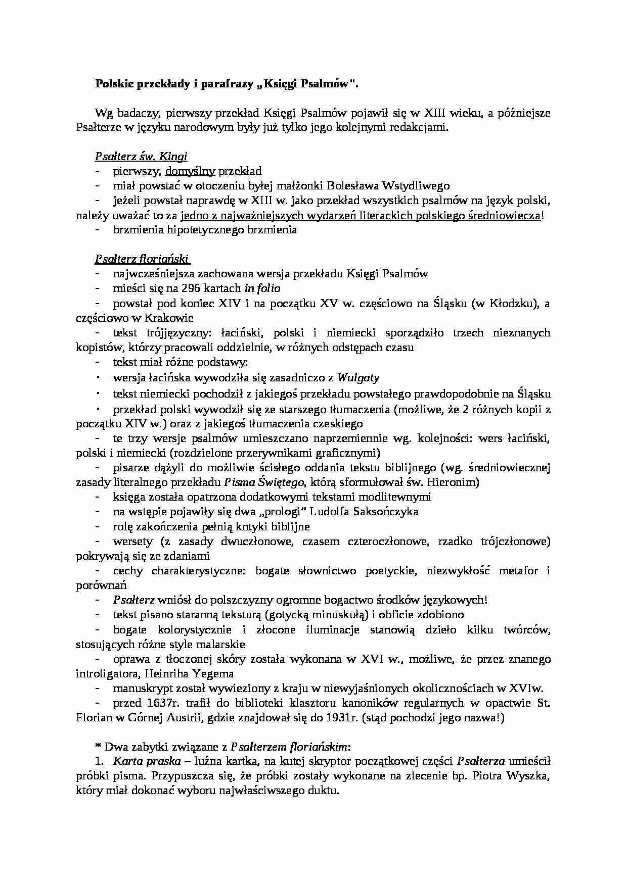 Polskie przekłady i parafrazy Księgi Psalmów - strona 1