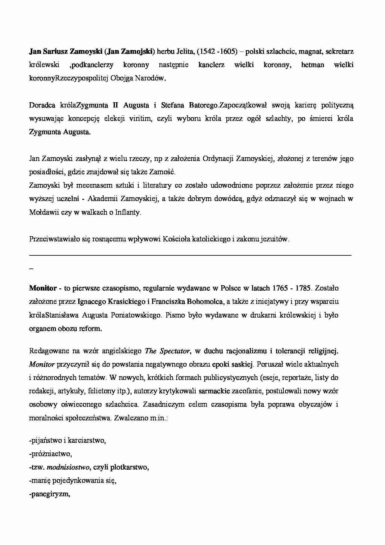 Jan Sariusz Zamoyski i Monitor - życiorys - strona 1