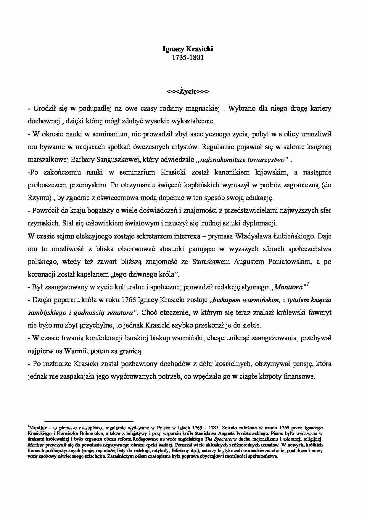 Ignacy Krasicki - życiorys i twórczość - strona 1