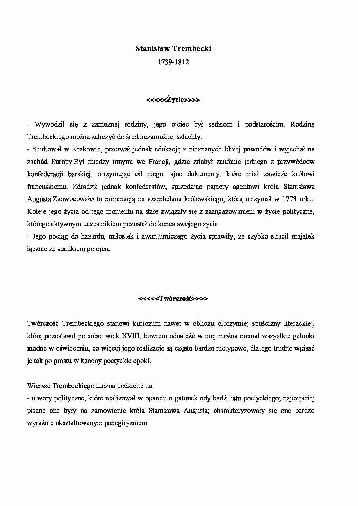 stanisław Trembecki - życiorys - strona 1
