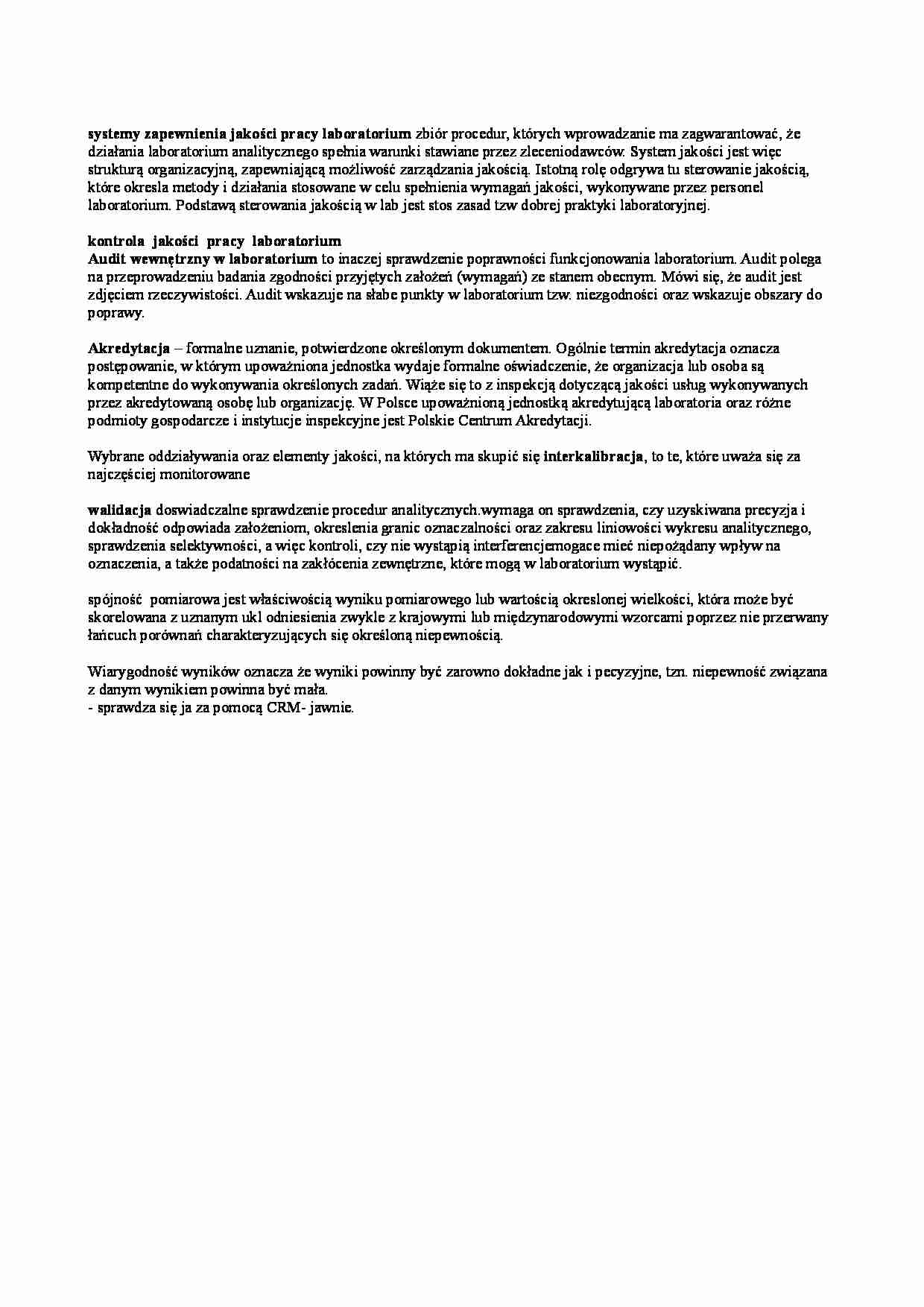 Systemy zapewnienia i kontroli jakosci pracy laboratorium - strona 1