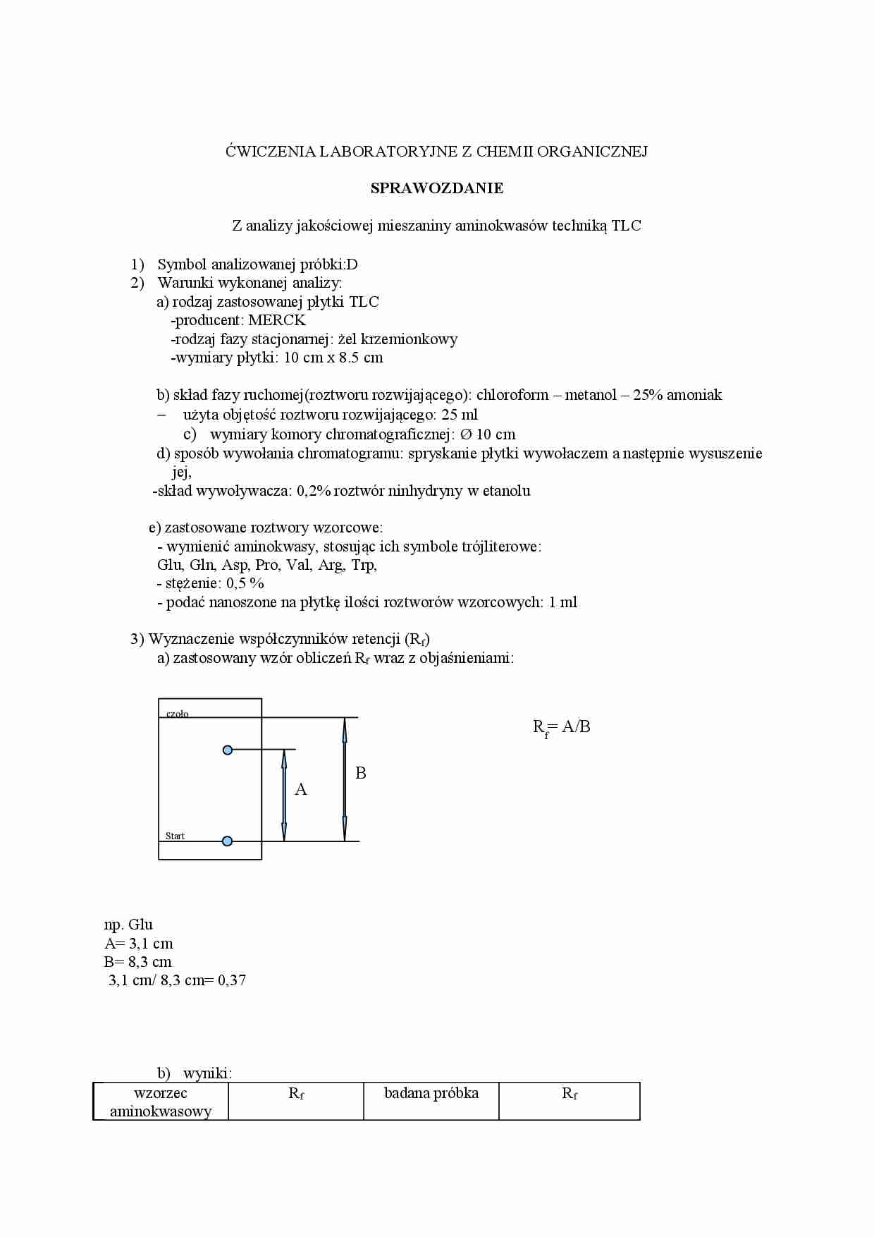 prawozdanie z analizy jakosciowej aminokwasów technika TLC - strona 1