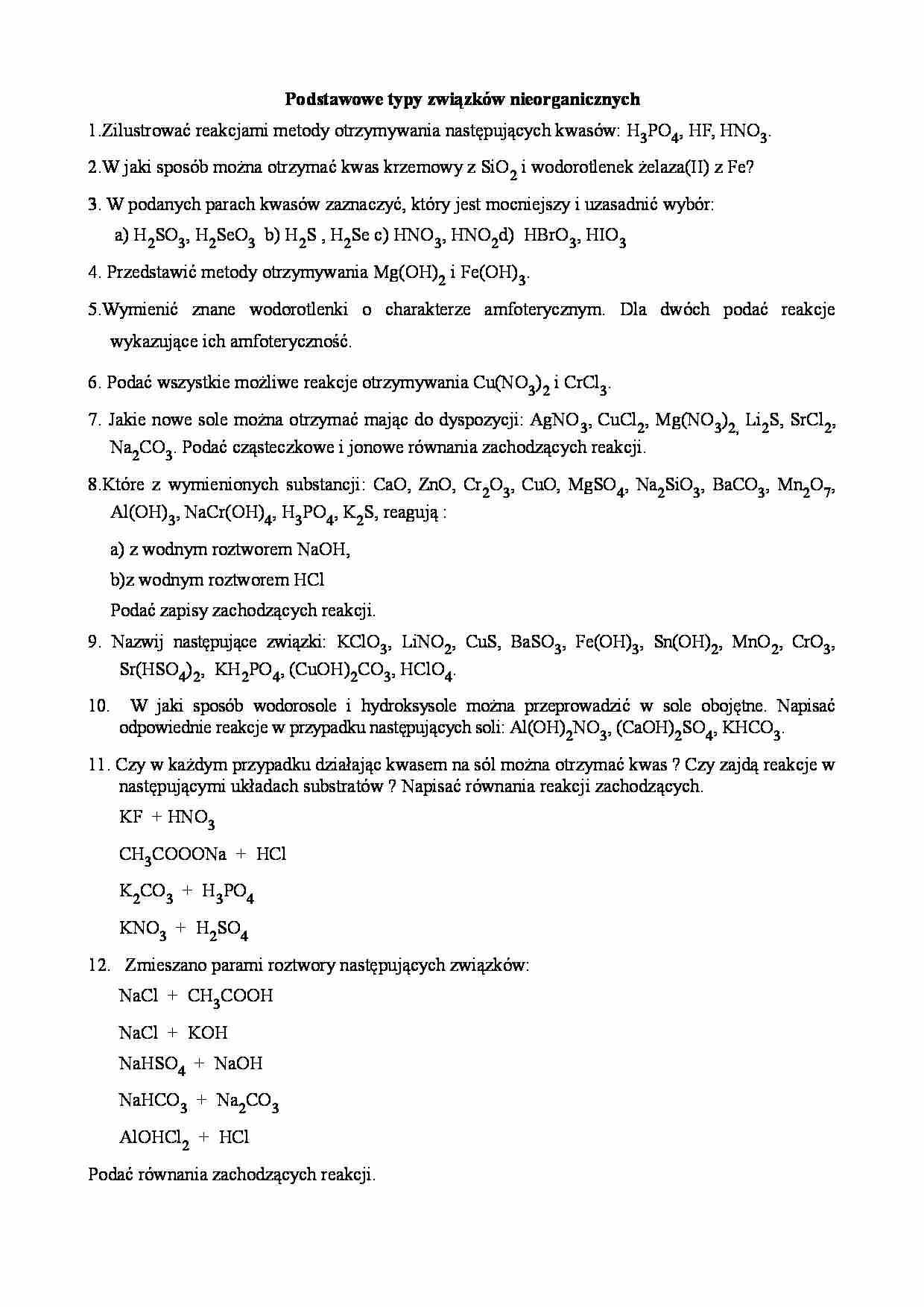 Związki nieorganiczne-zadania - strona 1