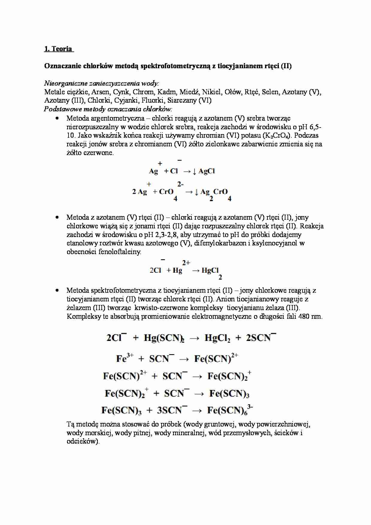 Oznaczanie chlorków metodą spektrofotometryczną z tiocyjanianem rtęci (II) - strona 1