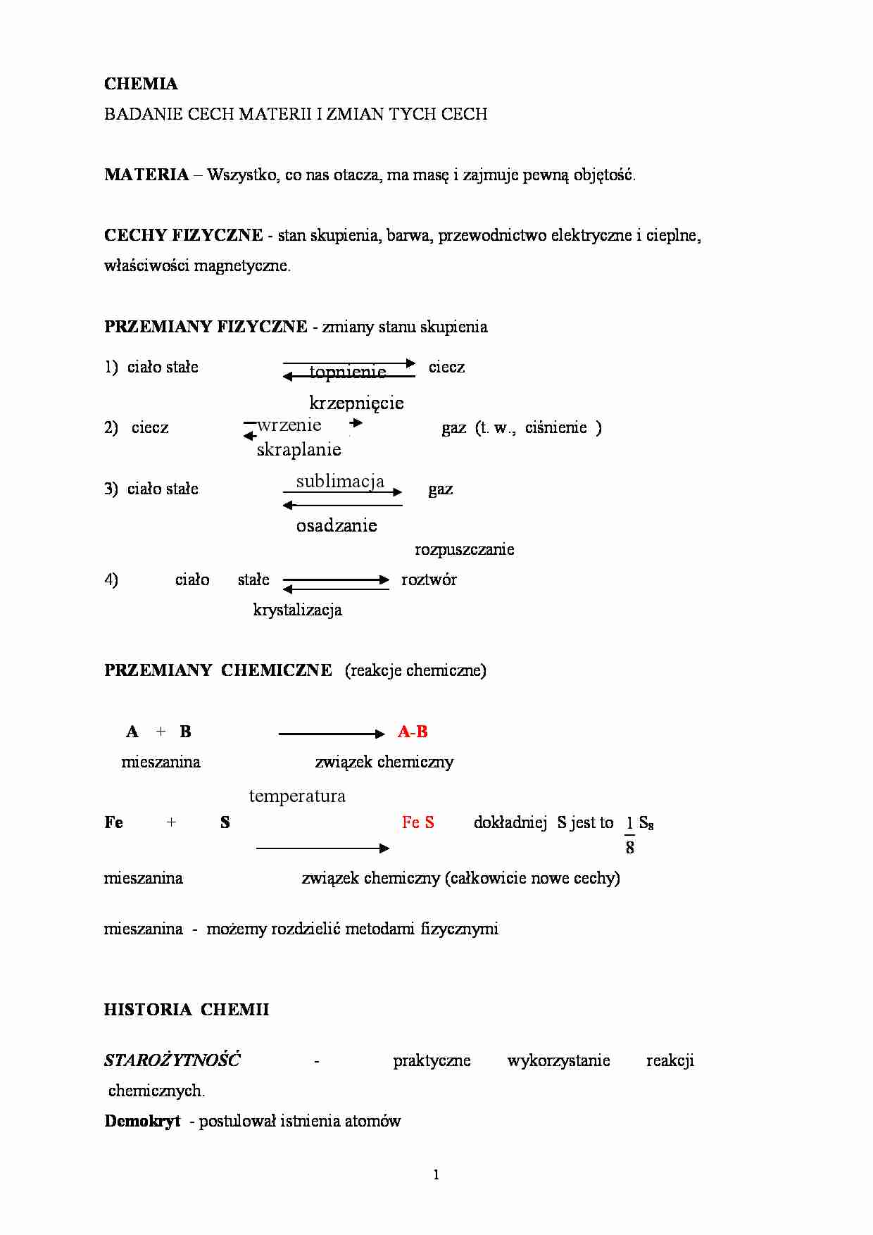 Chemia nieorganiczna - cechy materii - strona 1