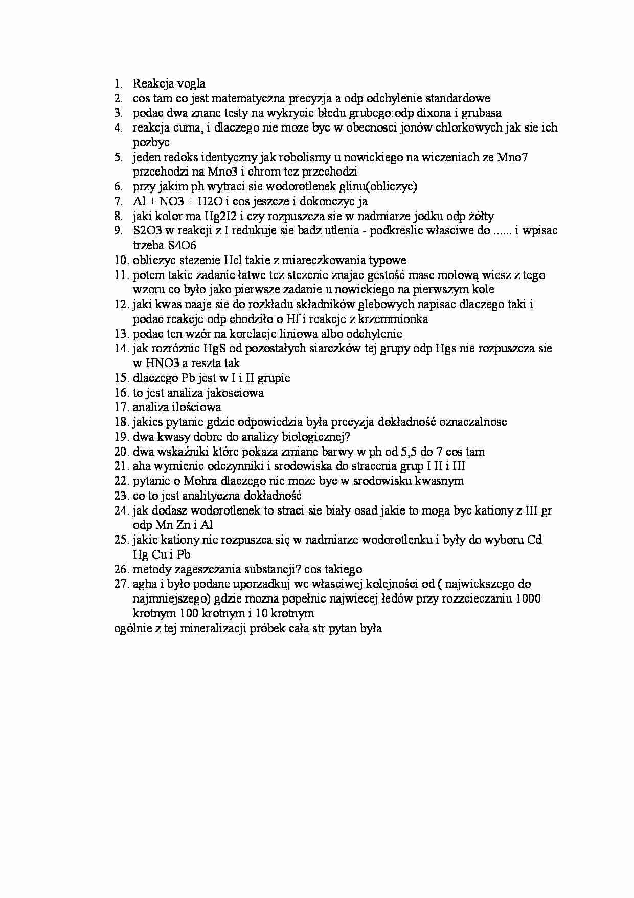 Chemia analityczna pytania z egzaminu2 - strona 1