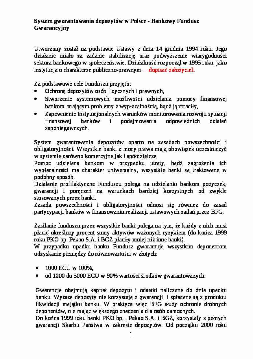 System gwarantowania depozytów w Polsce - strona 1