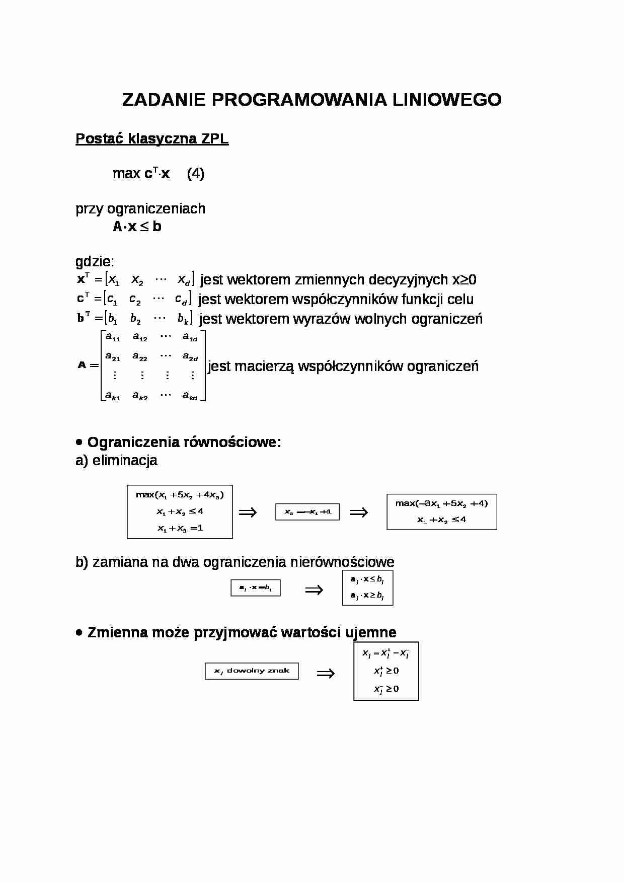Zadanie programowania liniowego - strona 1