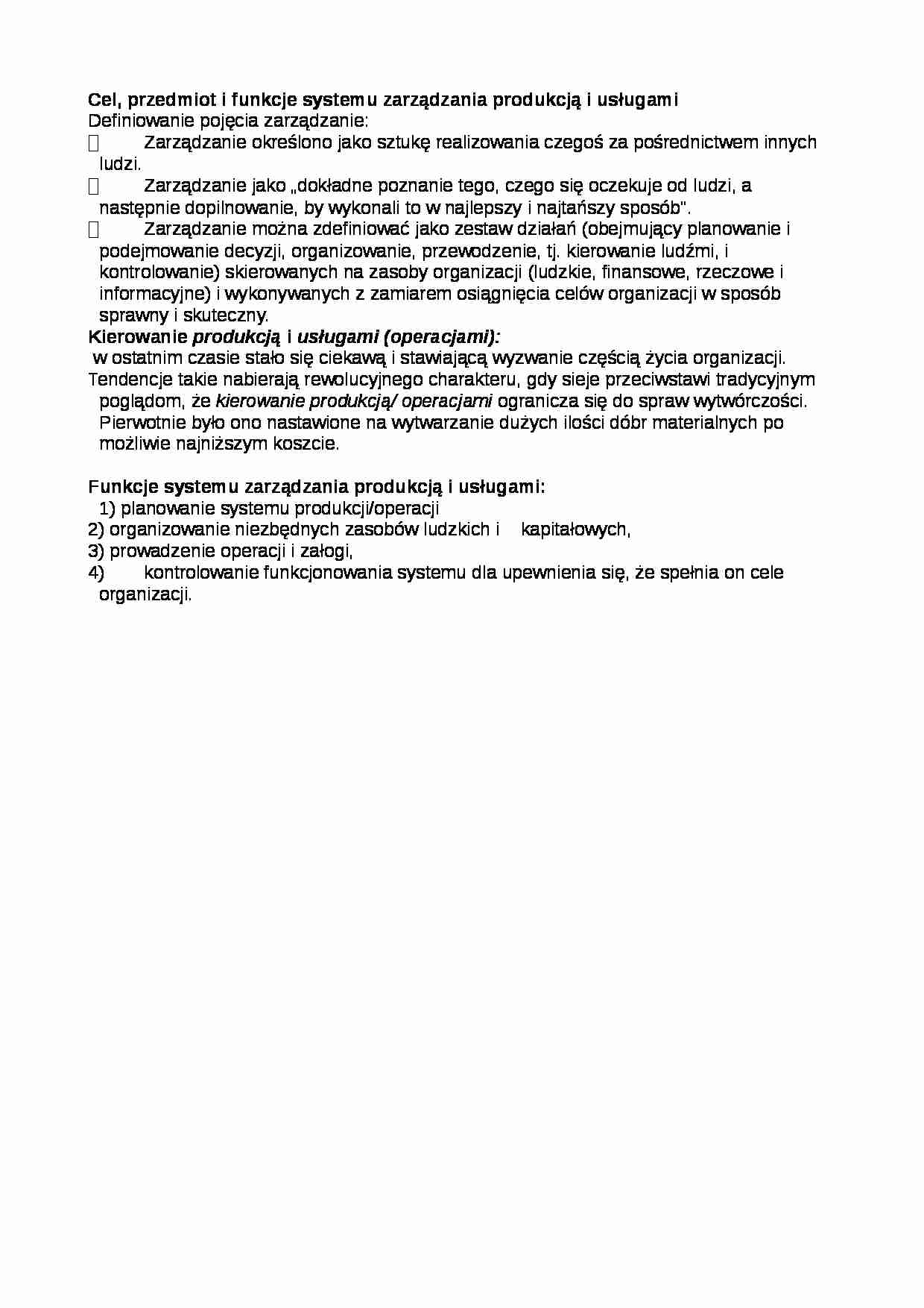 Przedmiot i funkcje systemu zarządzania - strona 1