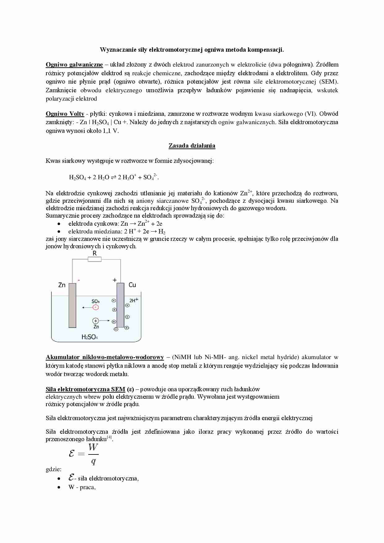 Wyznaczanie siły elektromotorycznej metodą kompensacji - strona 1