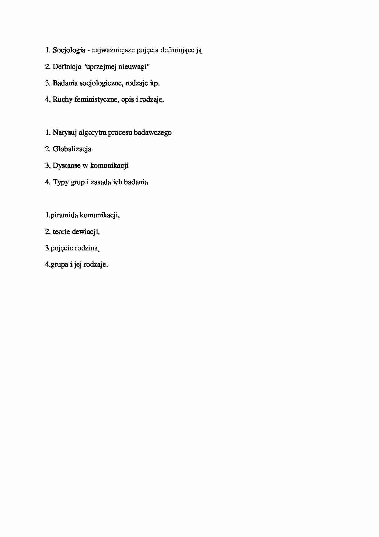 Socjologia - Pytania na zaliczenie - strona 1
