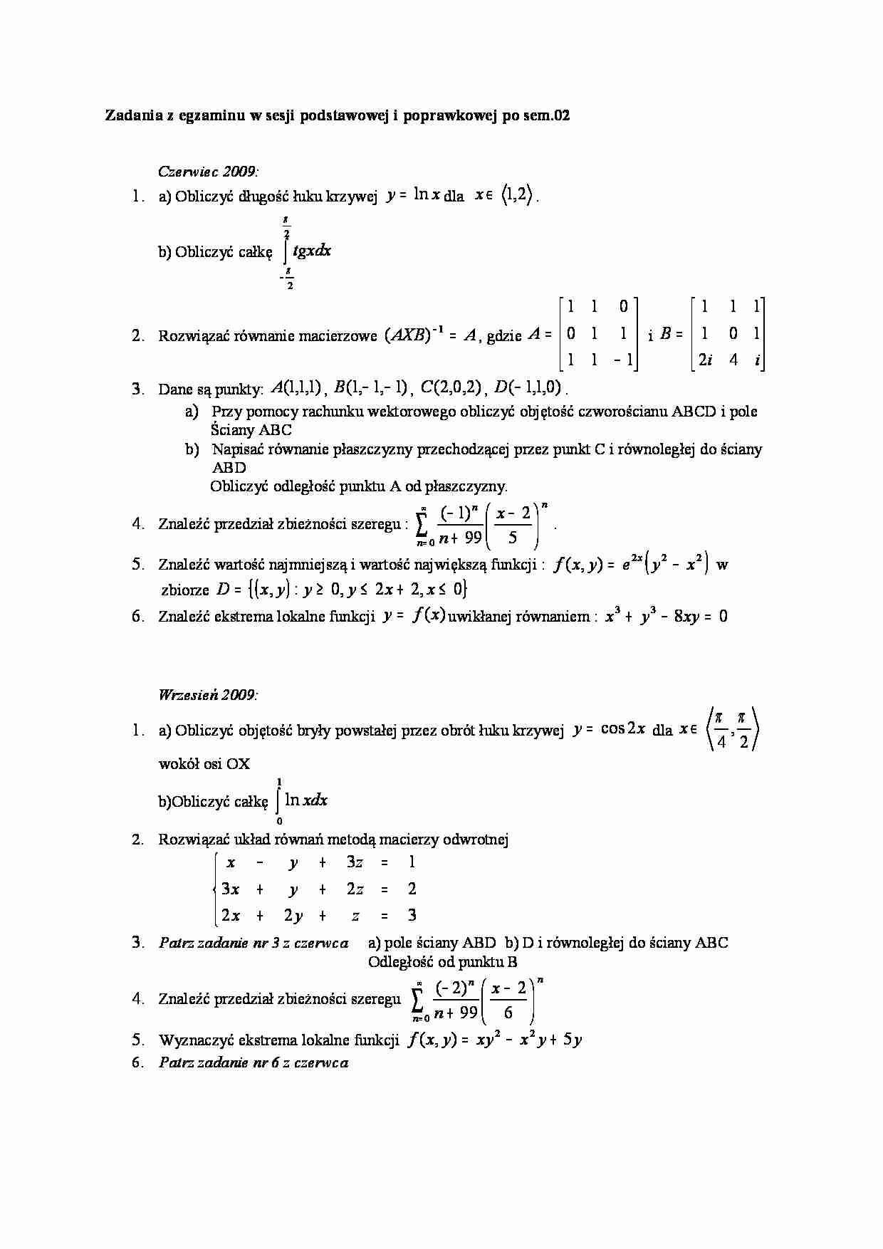 Matematyka - egzamin 2 - strona 1
