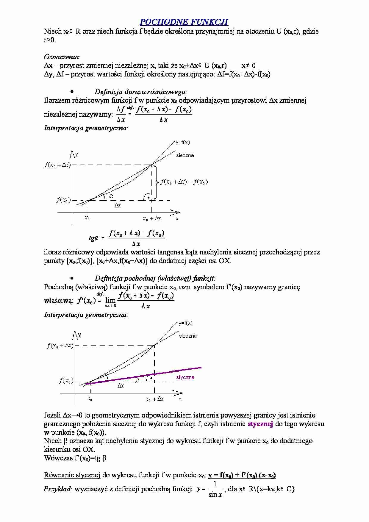 Matematyka - Pochodne funkcji  - strona 1