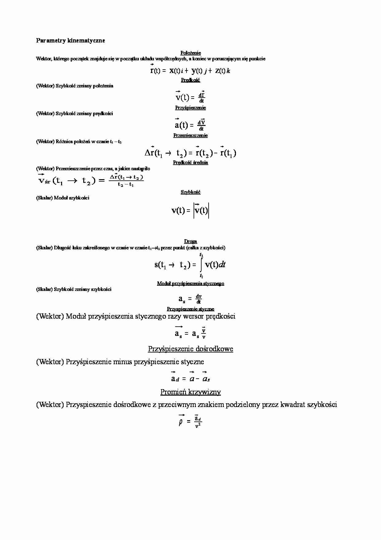 Mechanika - Parametry kinematyczne - strona 1